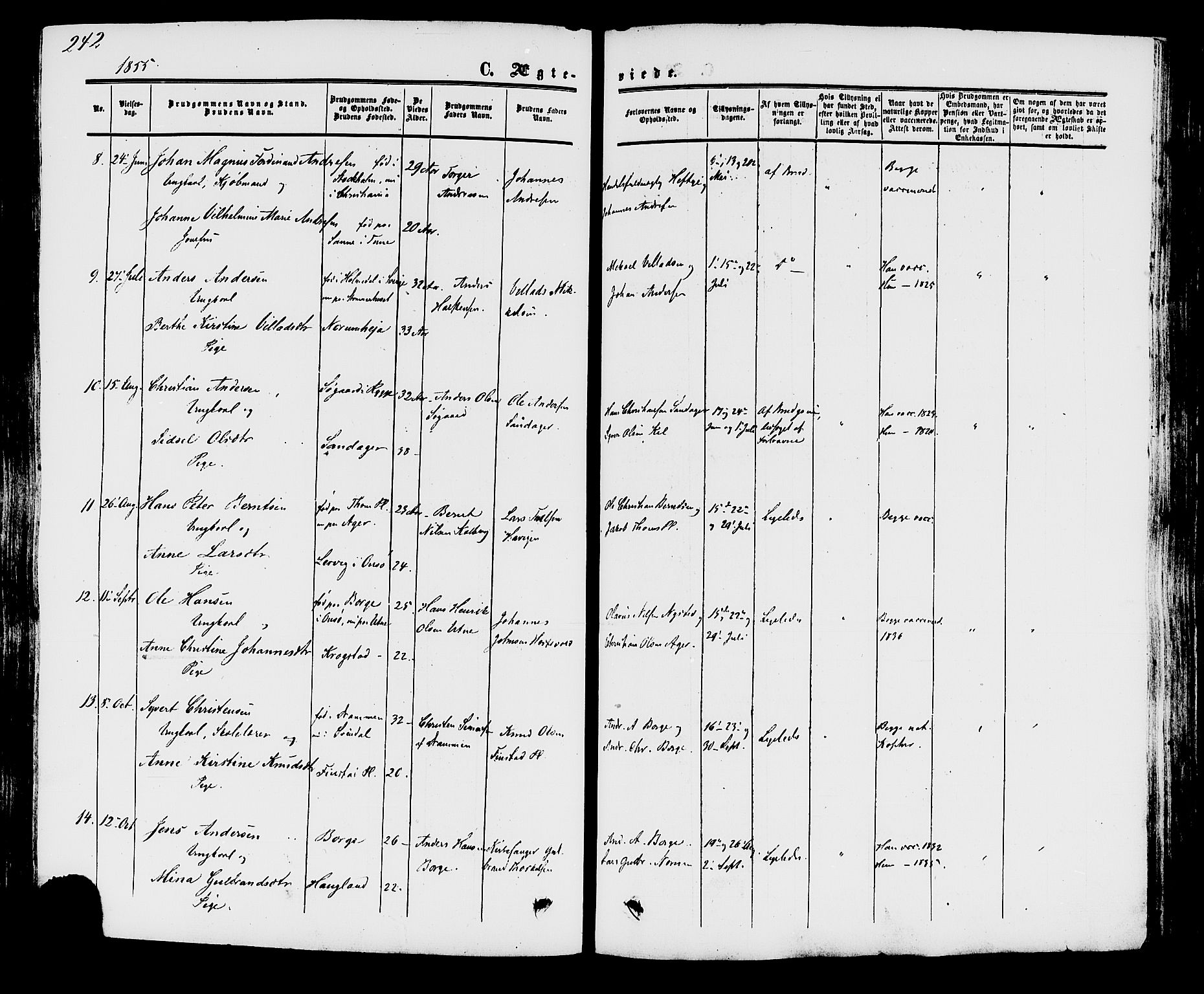 Råde prestekontor kirkebøker, AV/SAO-A-2009/F/Fa/L0006: Parish register (official) no. 6, 1854-1877, p. 242