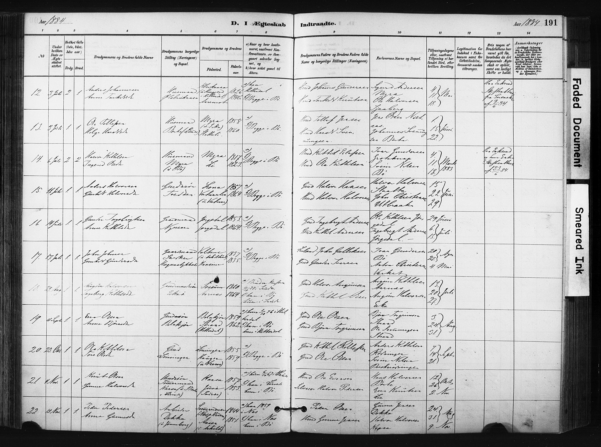 Bø kirkebøker, SAKO/A-257/F/Fa/L0010: Parish register (official) no. 10, 1880-1892, p. 191