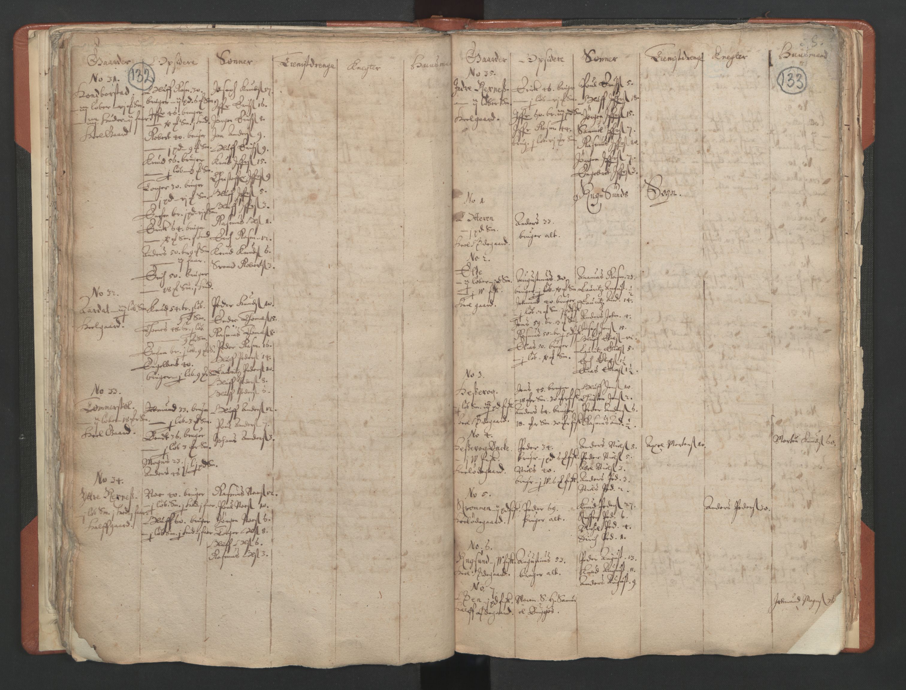 RA, Vicar's Census 1664-1666, no. 25: Nordfjord deanery, 1664-1666, p. 132-133