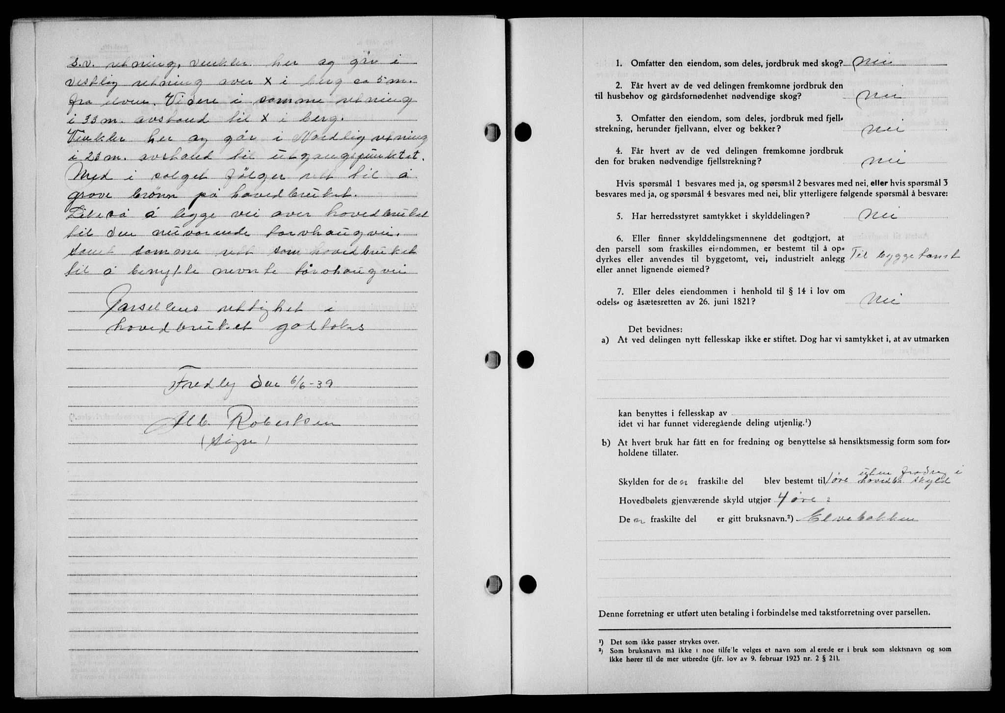 Lofoten sorenskriveri, SAT/A-0017/1/2/2C/L0005a: Mortgage book no. 5a, 1939-1939, Diary no: : 1304/1939