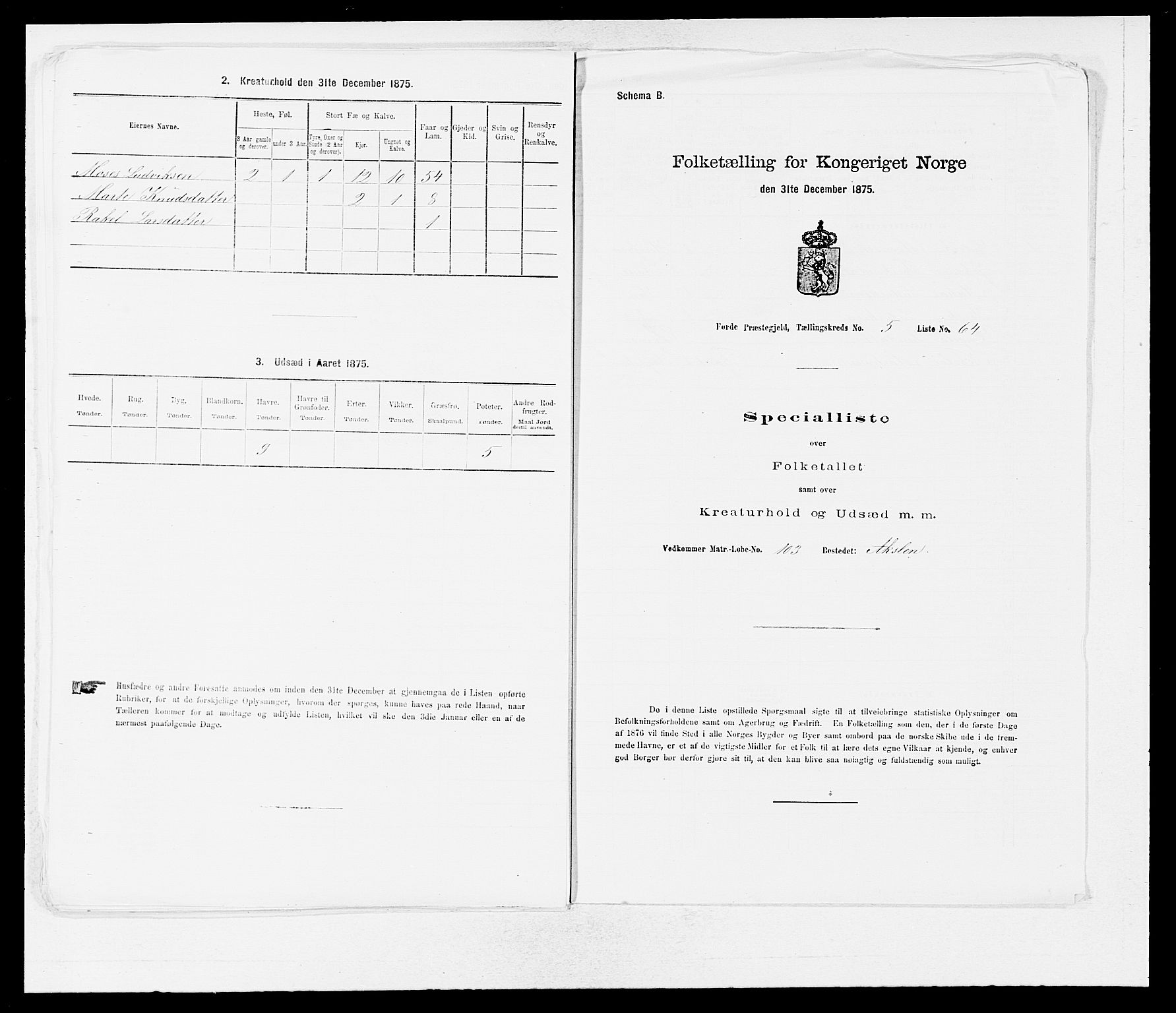 SAB, 1875 census for 1432P Førde, 1875, p. 606