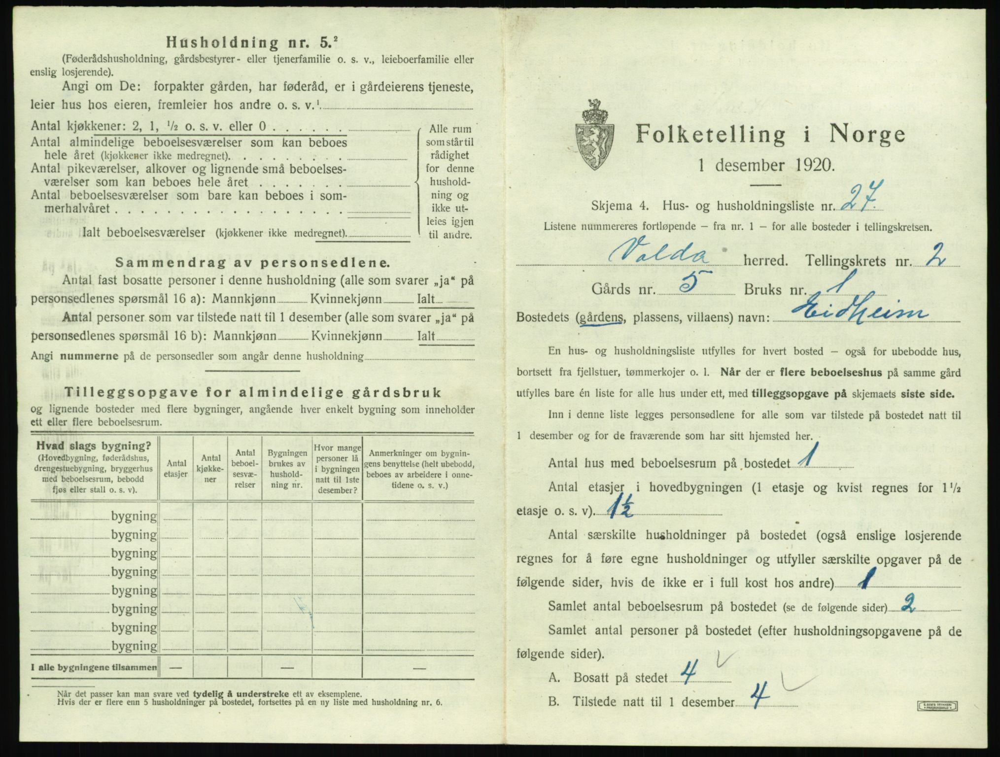 SAT, 1920 census for Volda, 1920, p. 166