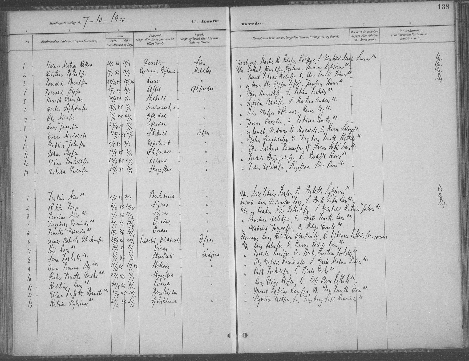 Bakke sokneprestkontor, AV/SAK-1111-0002/F/Fa/Faa/L0008: Parish register (official) no. A 8, 1887-1911, p. 138