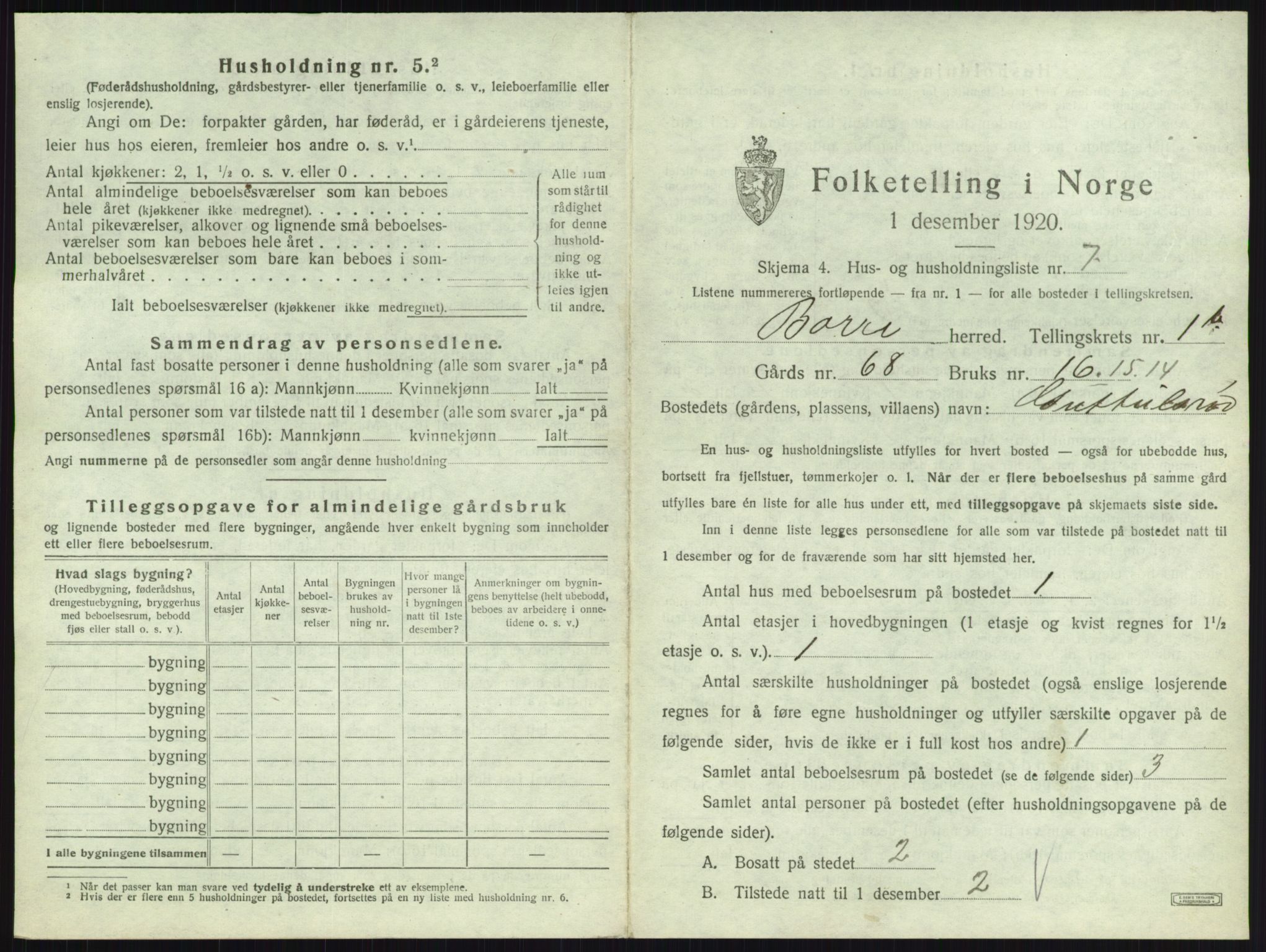 SAKO, 1920 census for Borre, 1920, p. 175