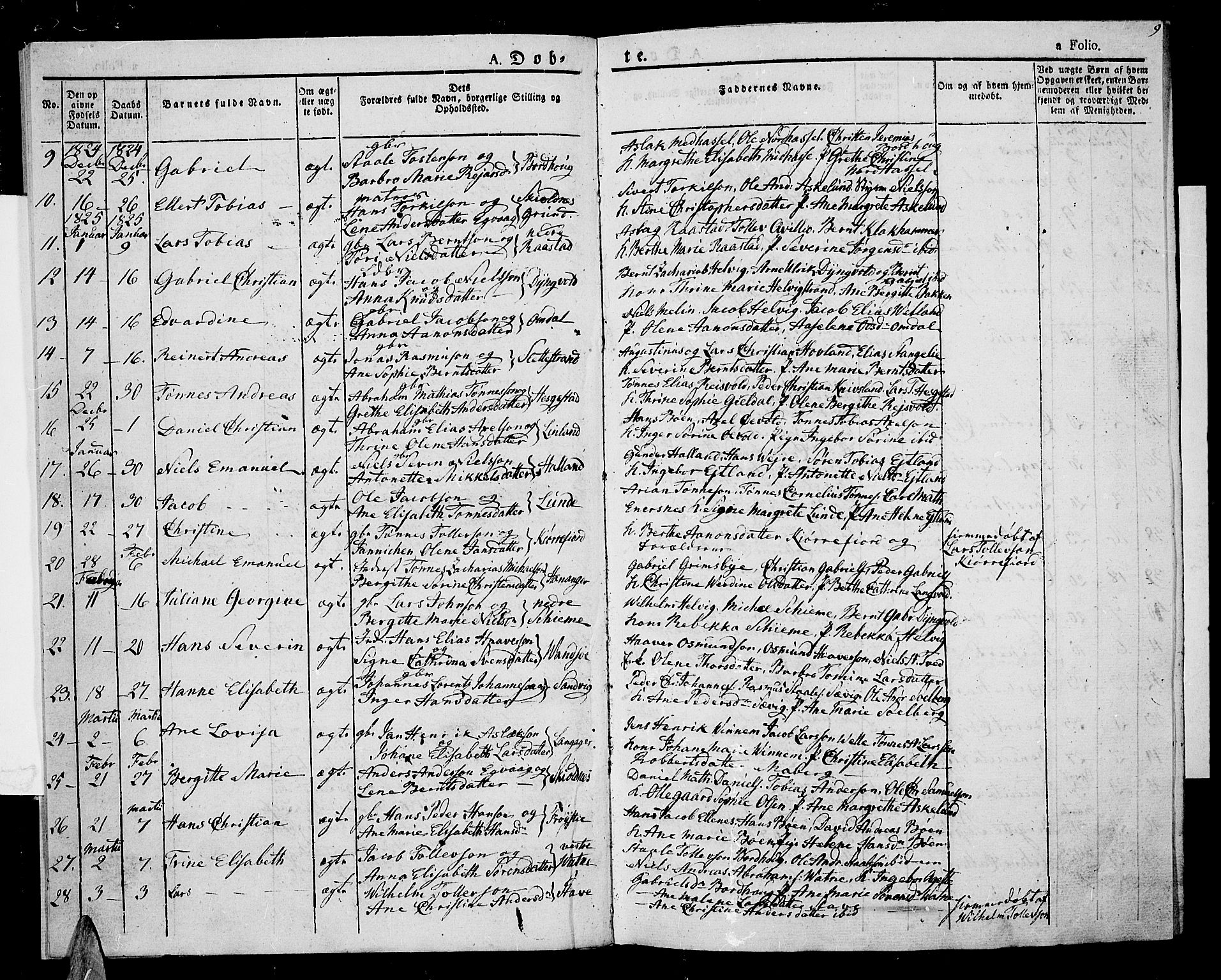 Lista sokneprestkontor, AV/SAK-1111-0027/F/Fa/L0008: Parish register (official) no. A 8, 1823-1835, p. 9