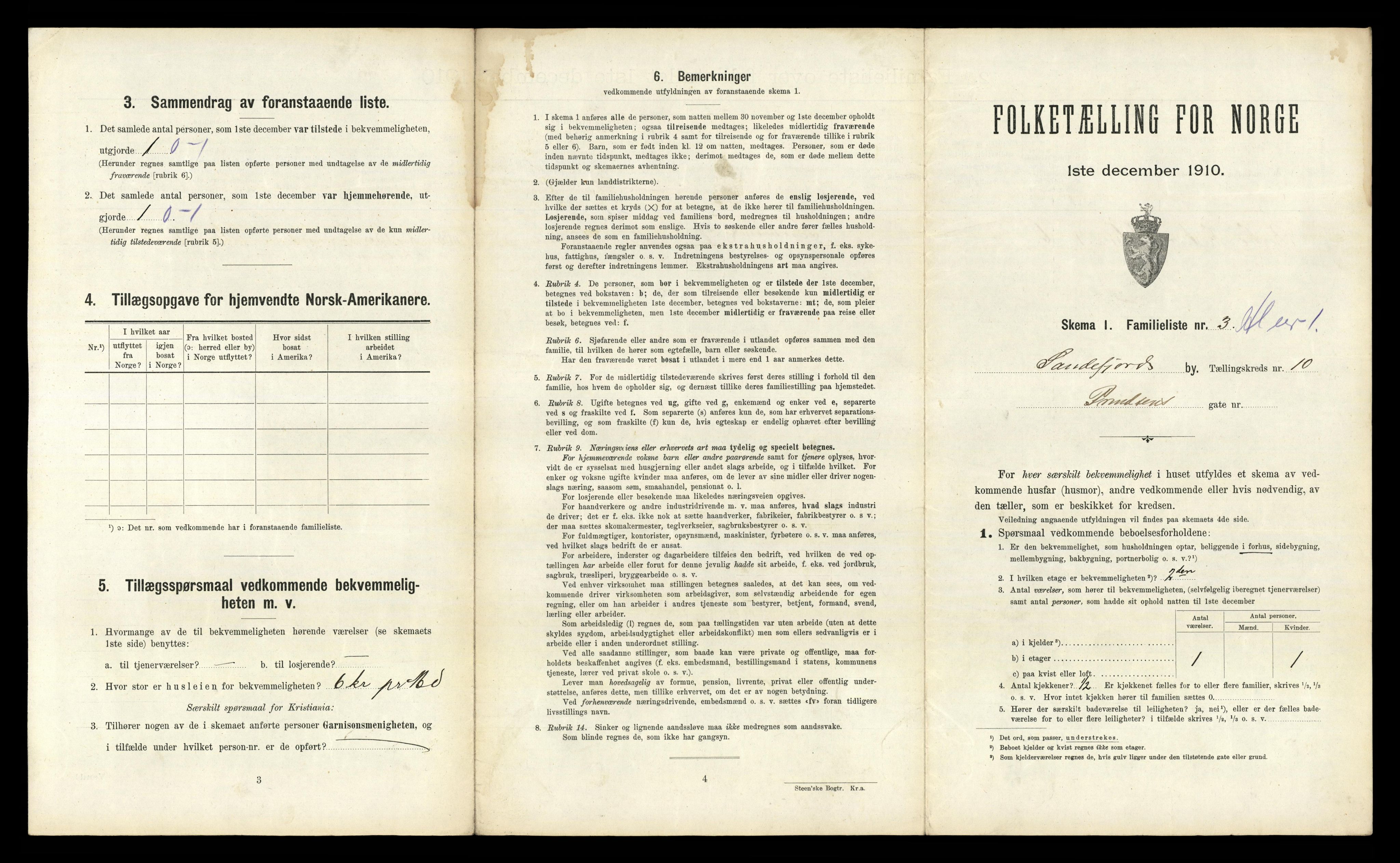 RA, 1910 census for Sandefjord, 1910, p. 2720