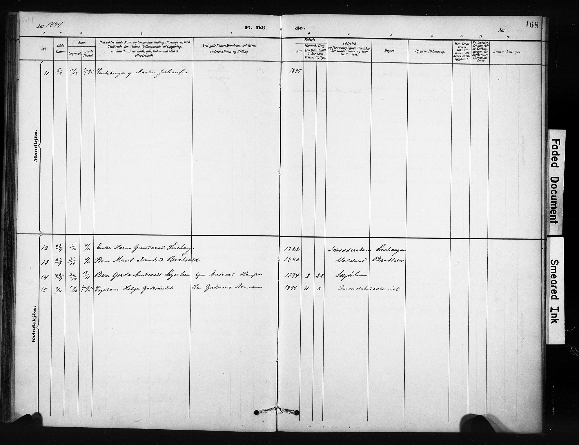 Nordre Land prestekontor, SAH/PREST-124/H/Ha/Hab/L0012: Parish register (copy) no. 12, 1891-1909, p. 168