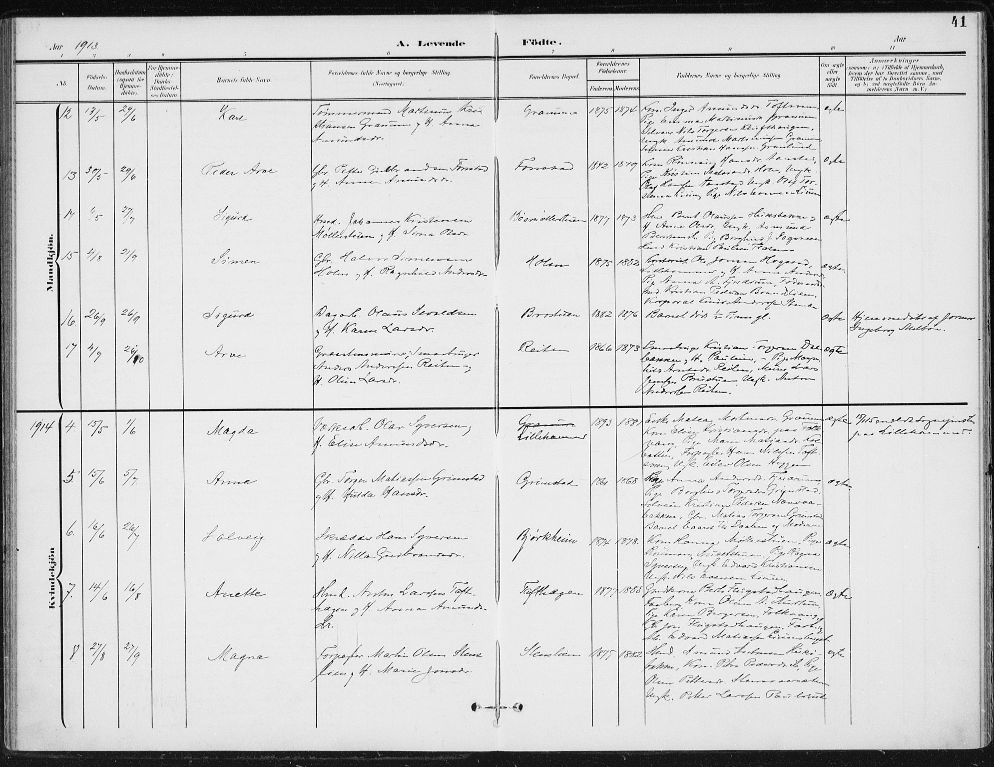 Østre Gausdal prestekontor, SAH/PREST-092/H/Ha/Haa/L0005: Parish register (official) no. 5, 1902-1920, p. 41