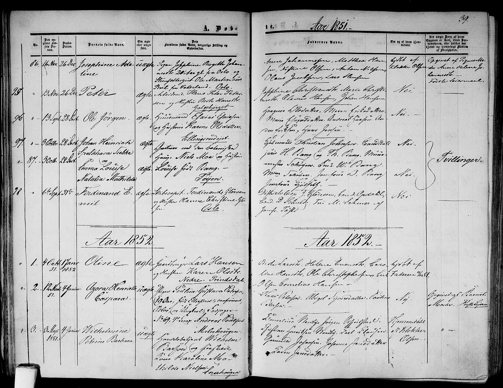 Gamlebyen prestekontor Kirkebøker, AV/SAO-A-10884/F/Fa/L0004: Parish register (official) no. 4, 1850-1857, p. 39