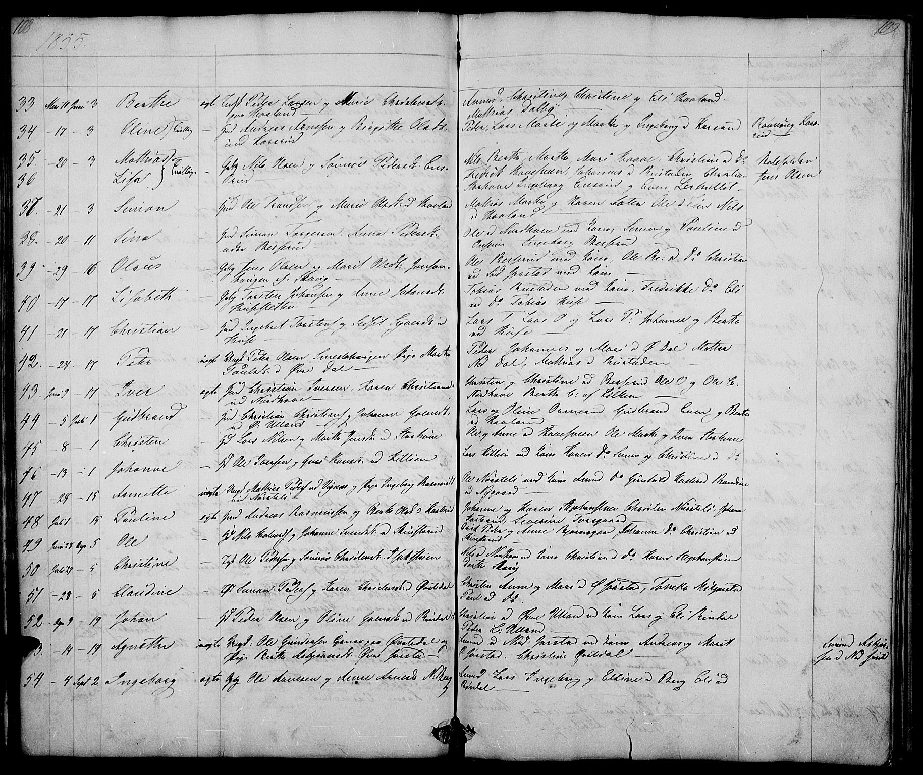 Fåberg prestekontor, AV/SAH-PREST-086/H/Ha/Hab/L0005: Parish register (copy) no. 5, 1837-1864, p. 108-109