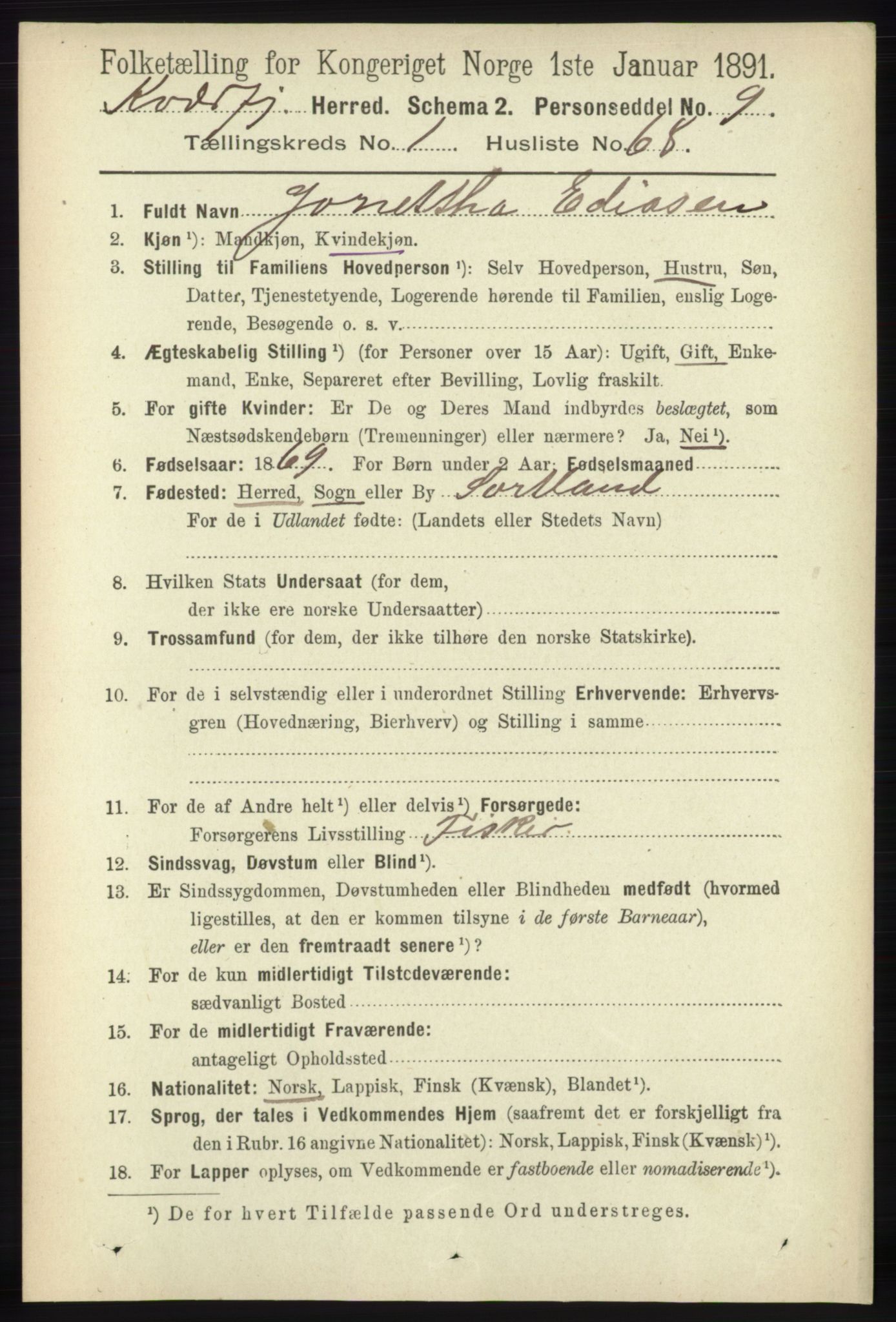 RA, 1891 census for 1911 Kvæfjord, 1891, p. 572