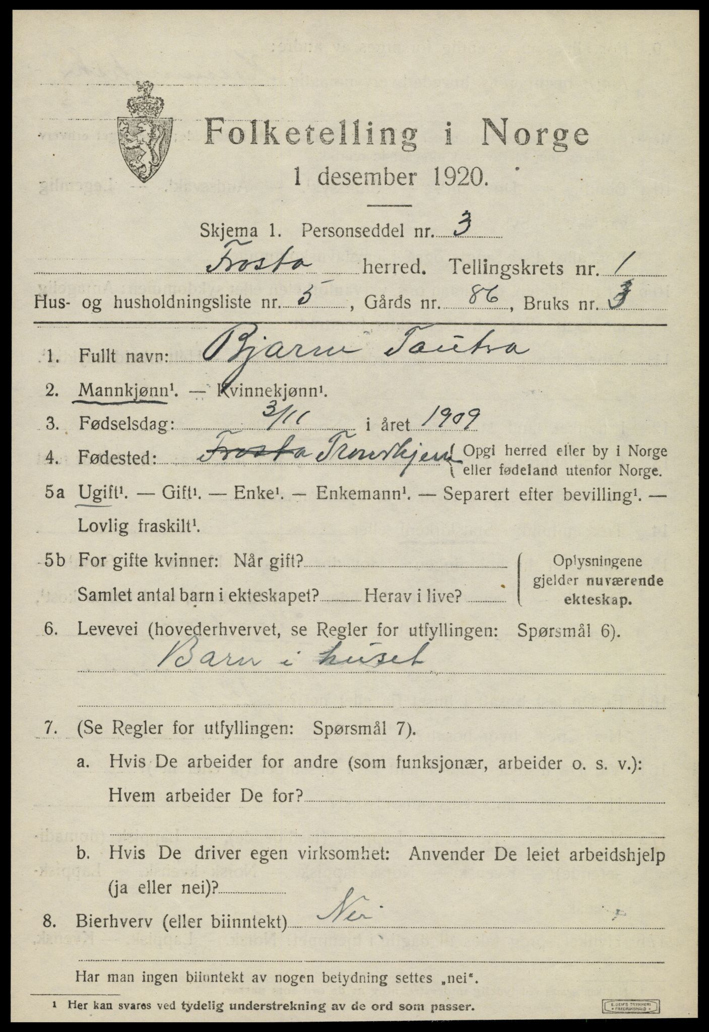 SAT, 1920 census for Frosta, 1920, p. 1086