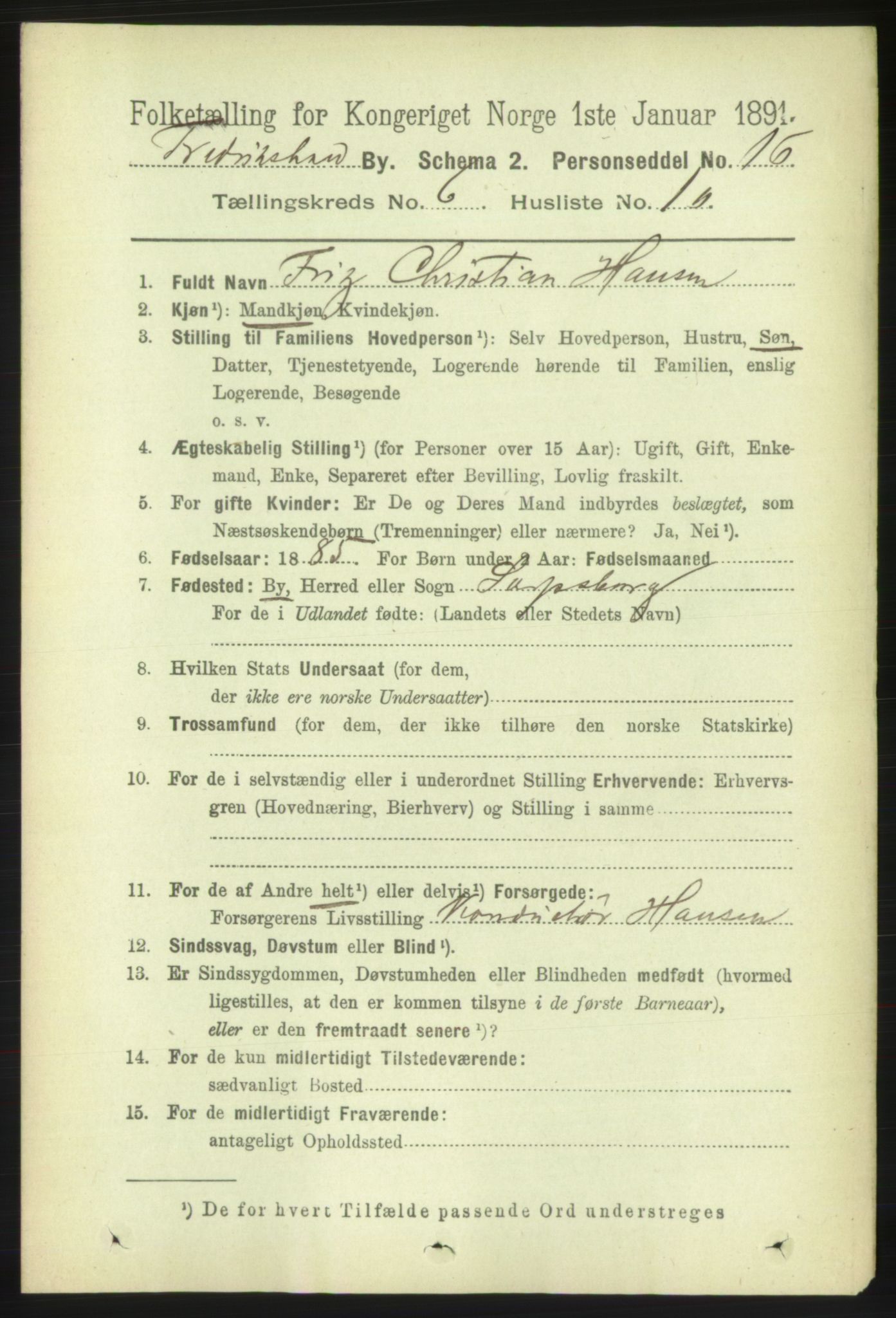 RA, 1891 census for 0101 Fredrikshald, 1891, p. 4651