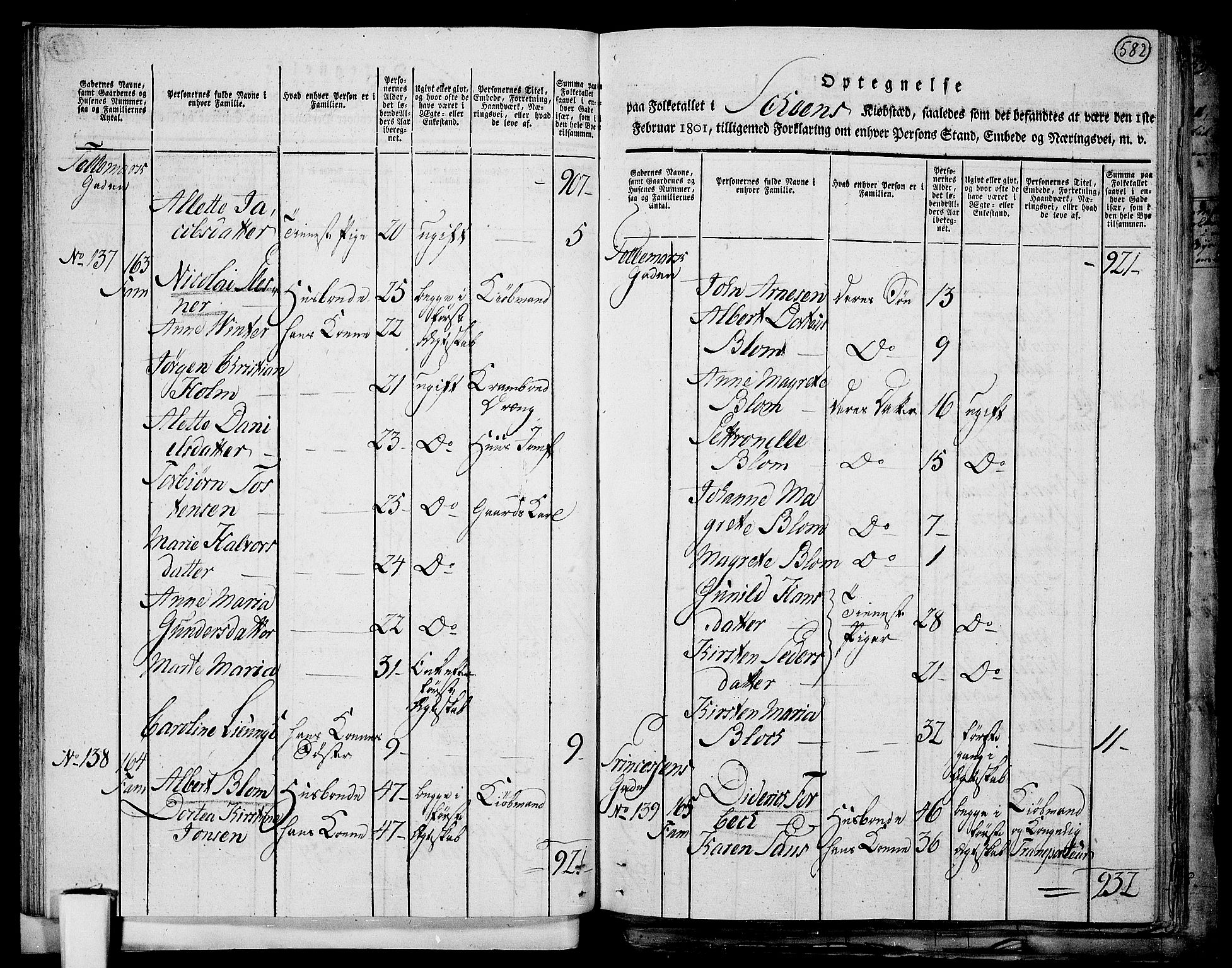 RA, 1801 census for 0806P Skien, 1801, p. 581b-582a