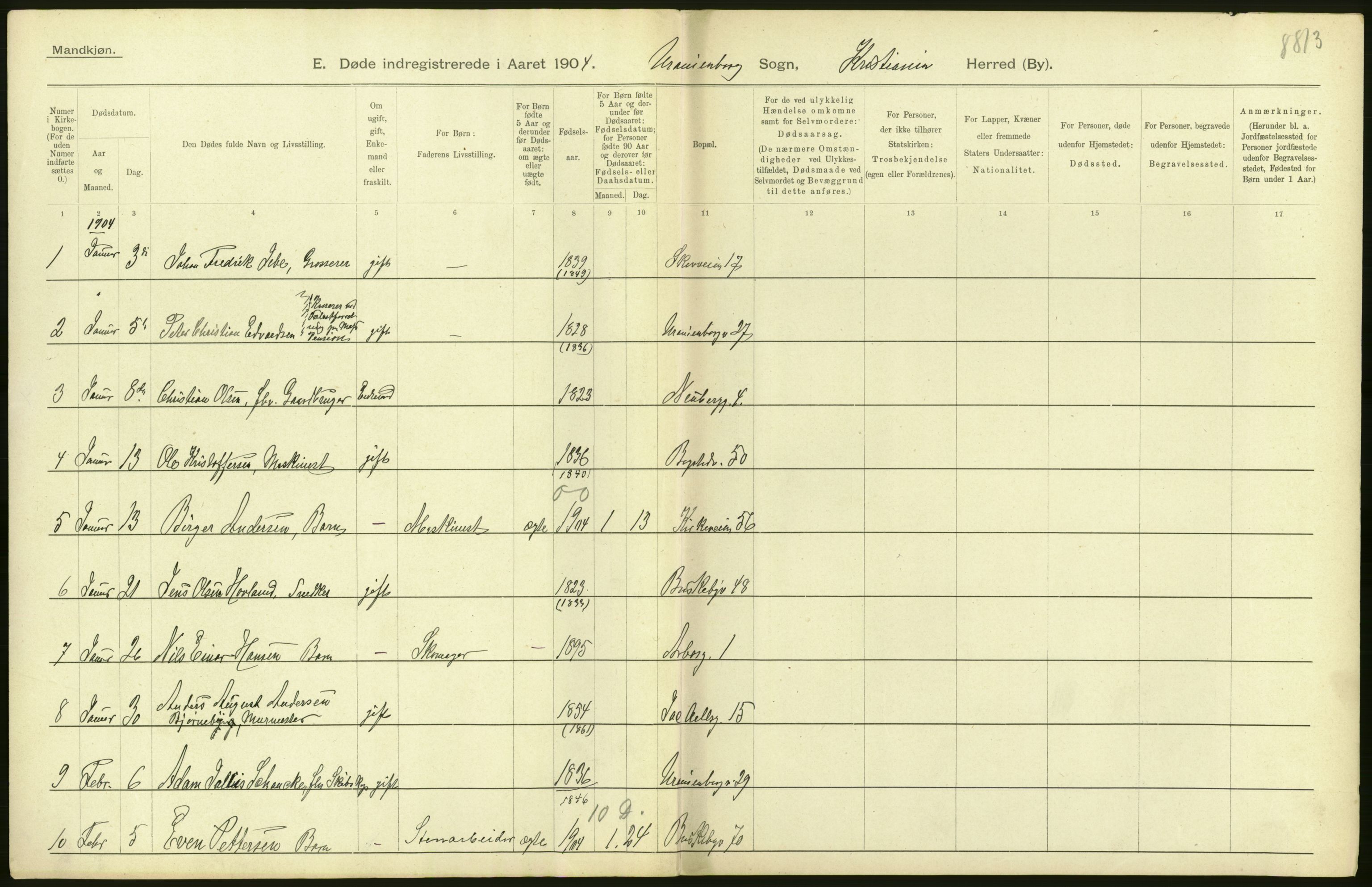 Statistisk sentralbyrå, Sosiodemografiske emner, Befolkning, AV/RA-S-2228/D/Df/Dfa/Dfab/L0004: Kristiania: Gifte, døde, 1904, p. 296