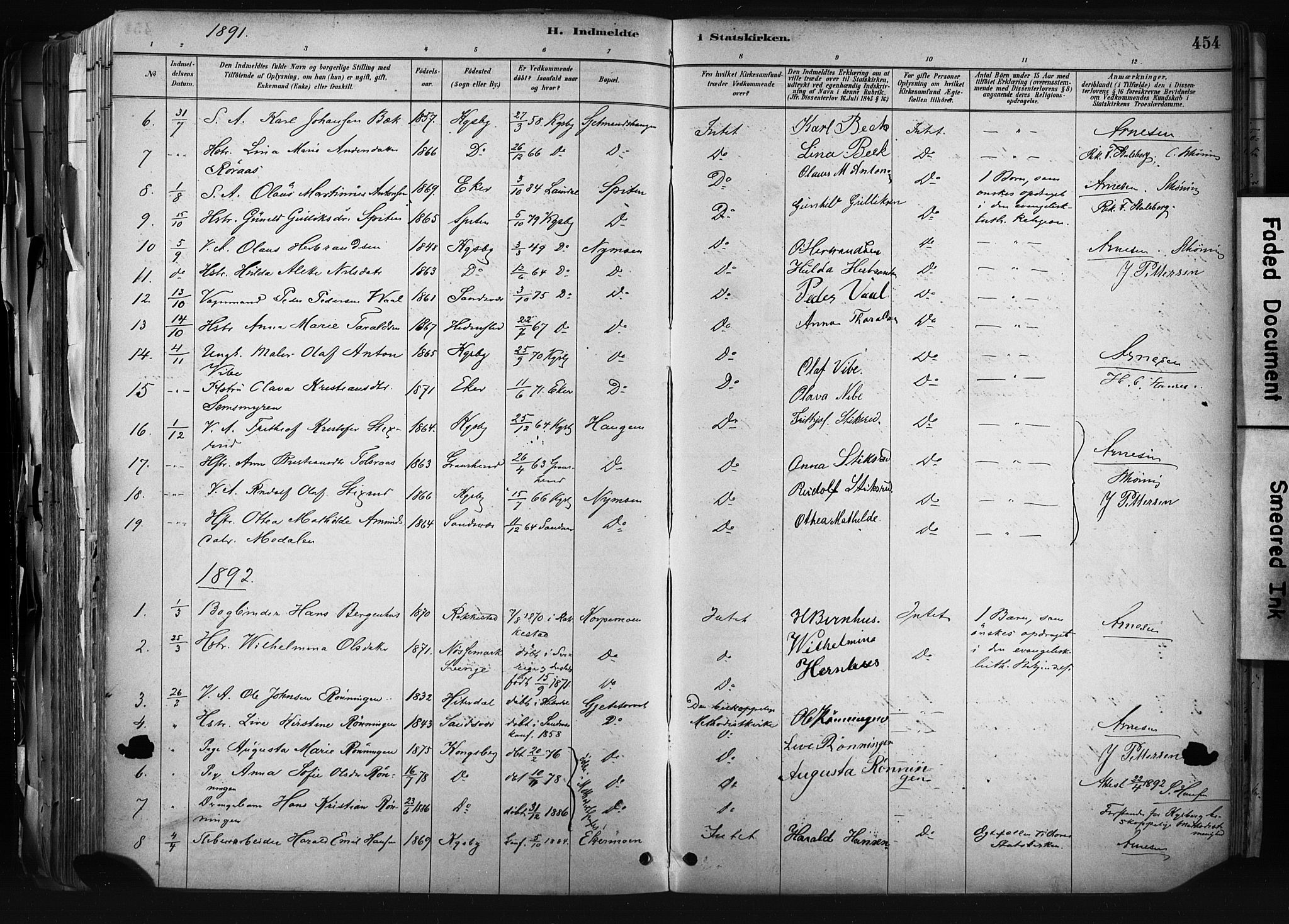 Kongsberg kirkebøker, AV/SAKO-A-22/F/Fb/L0002: Parish register (official) no. II 2, 1886-1896, p. 454