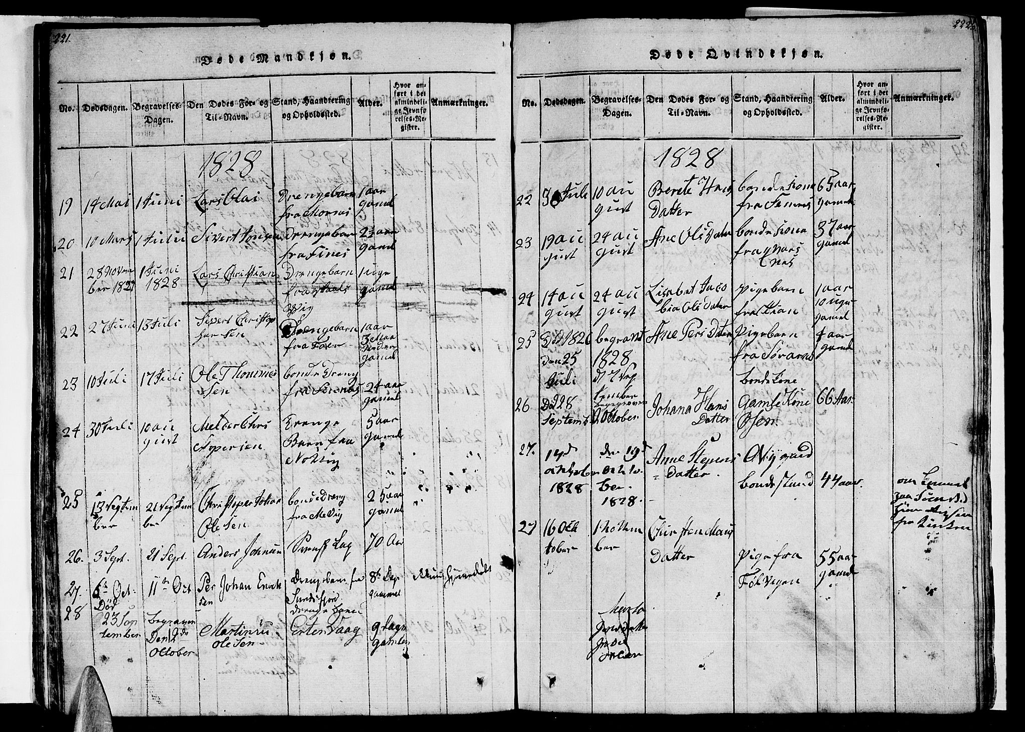 Ministerialprotokoller, klokkerbøker og fødselsregistre - Nordland, AV/SAT-A-1459/805/L0105: Parish register (copy) no. 805C01, 1820-1839, p. 221-222