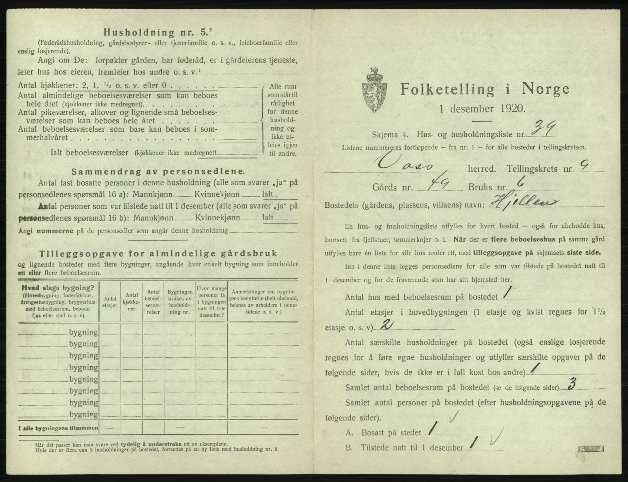 SAB, 1920 census for Voss, 1920, p. 931