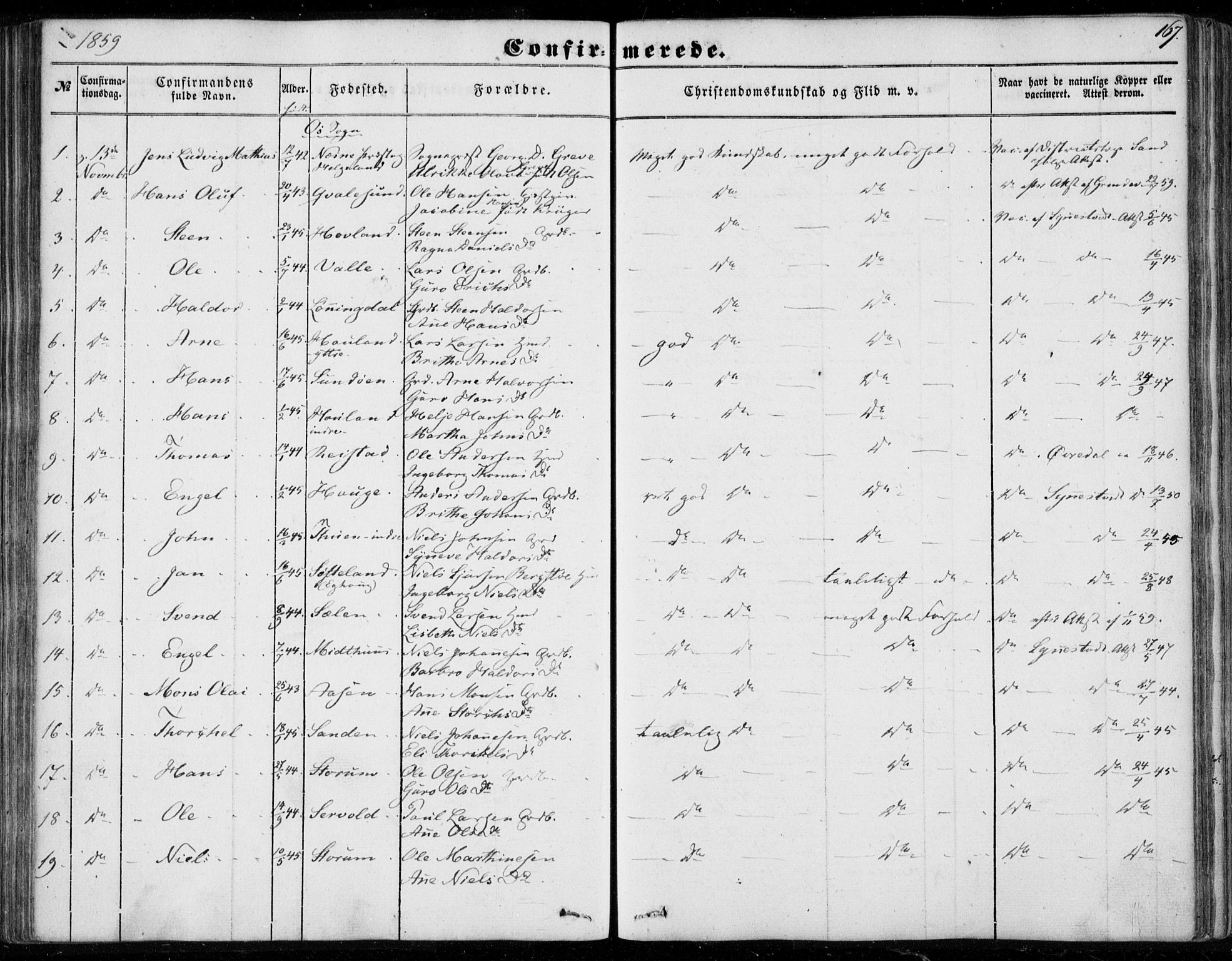 Os sokneprestembete, AV/SAB-A-99929: Parish register (official) no. A 16, 1851-1859, p. 167