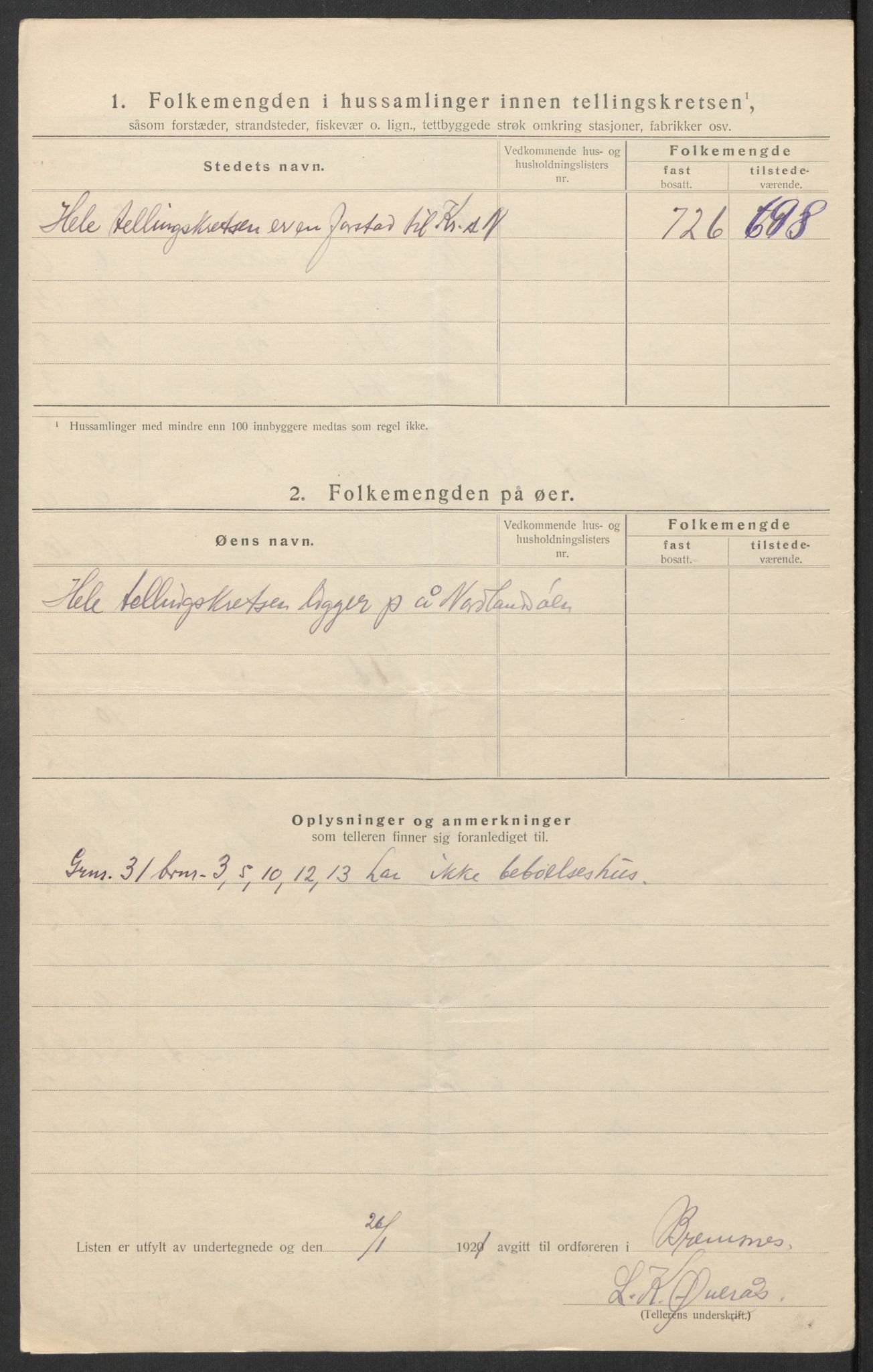 SAT, 1920 census for Bremsnes, 1920, p. 8