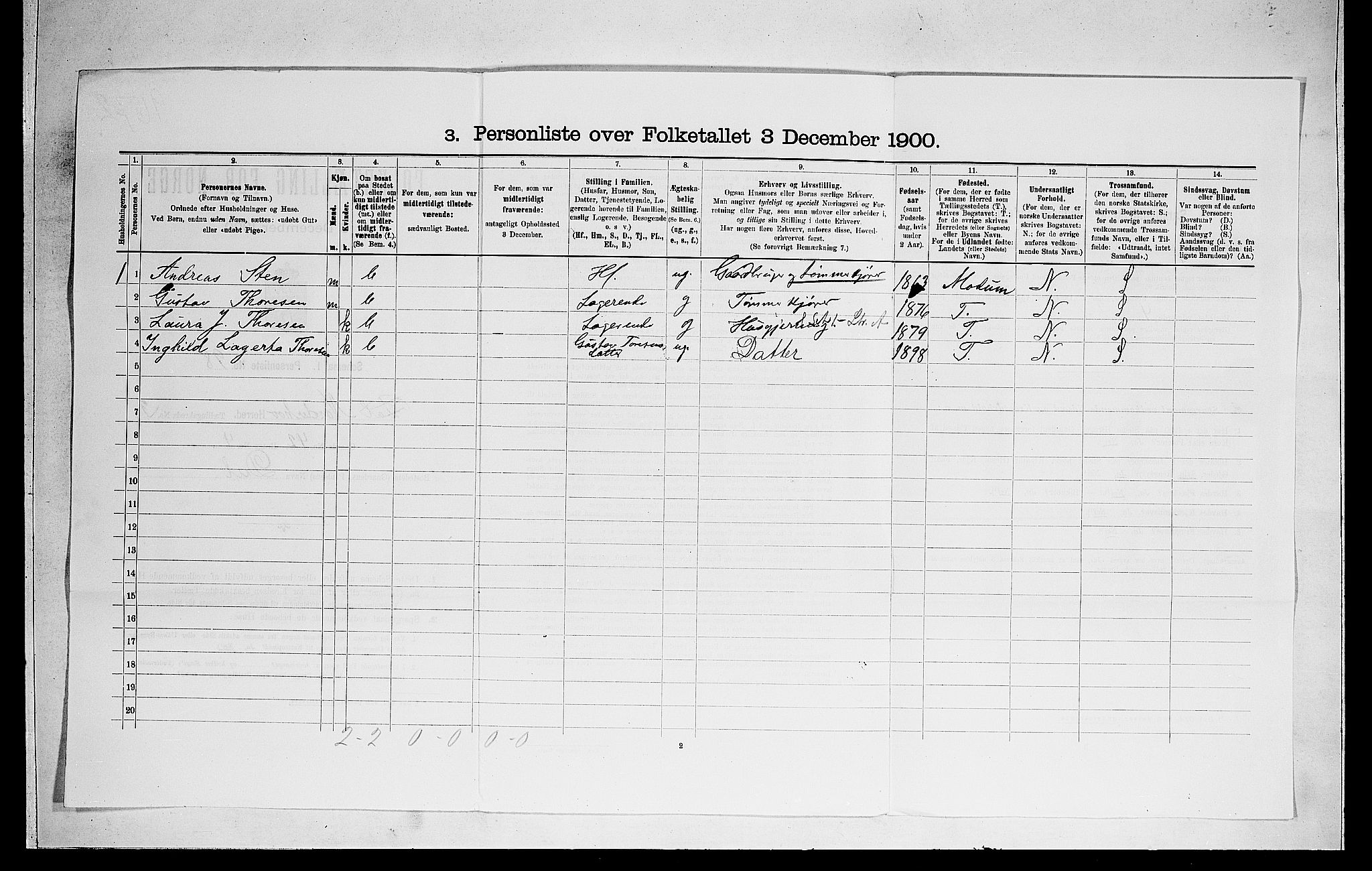 RA, 1900 census for Norderhov, 1900, p. 836