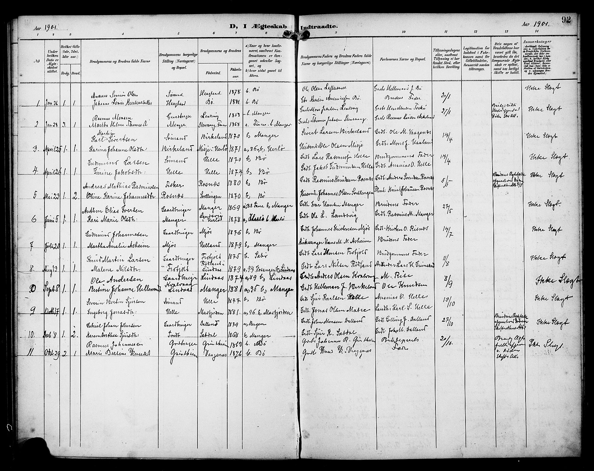Manger sokneprestembete, SAB/A-76801/H/Haa: Parish register (official) no. B 2, 1893-1906, p. 92