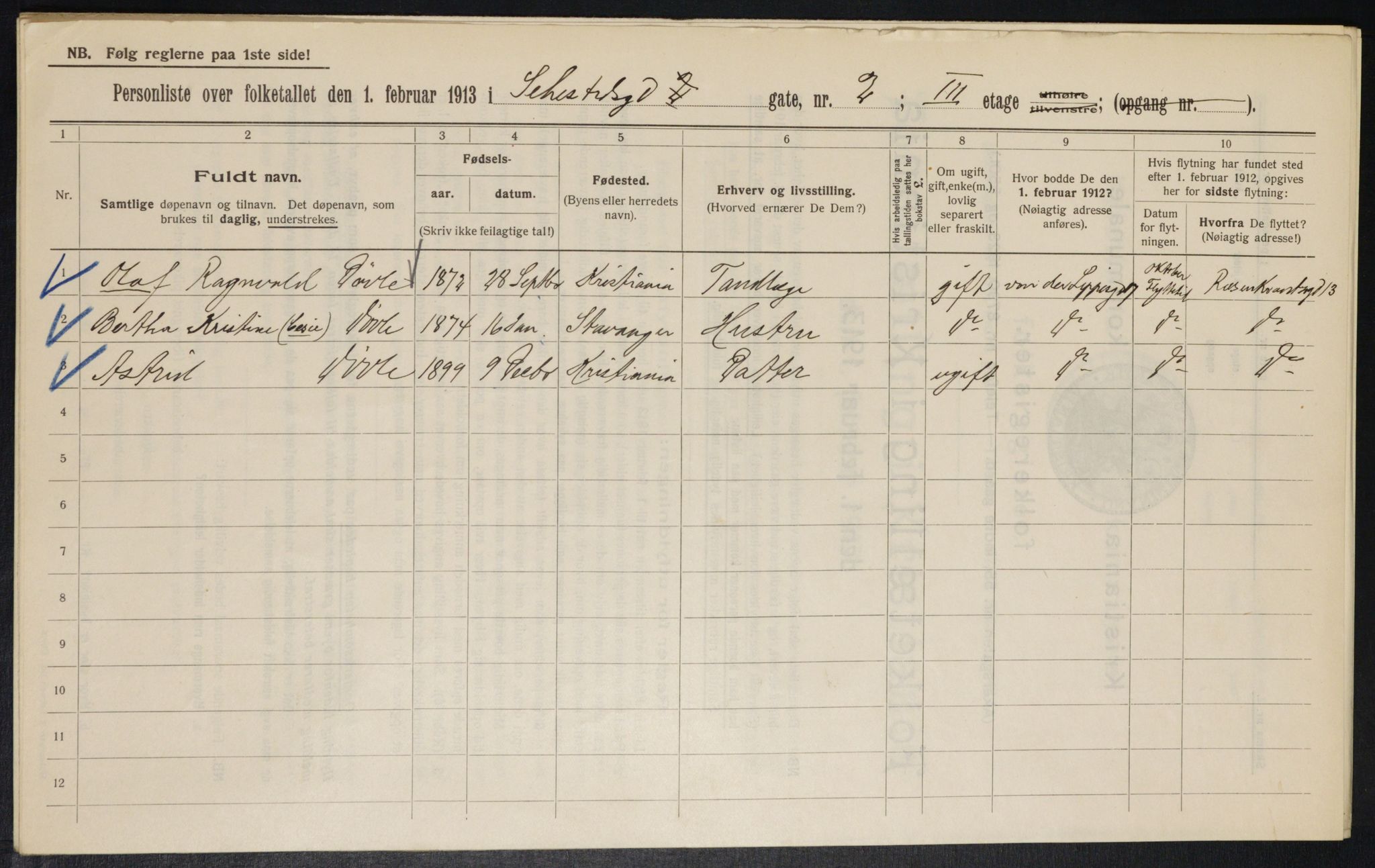 OBA, Municipal Census 1913 for Kristiania, 1913, p. 93742