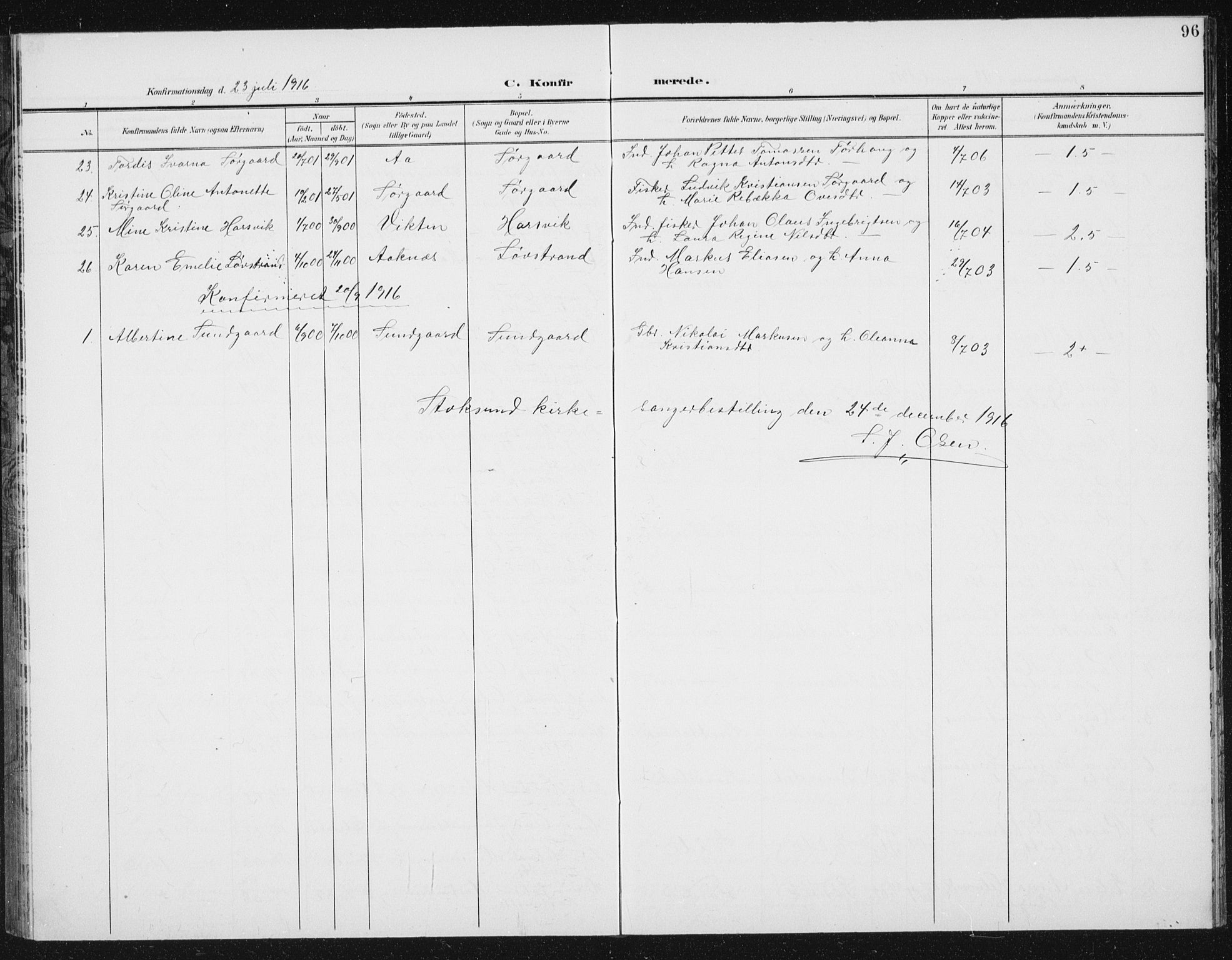 Ministerialprotokoller, klokkerbøker og fødselsregistre - Sør-Trøndelag, SAT/A-1456/656/L0699: Parish register (copy) no. 656C05, 1905-1920, p. 96