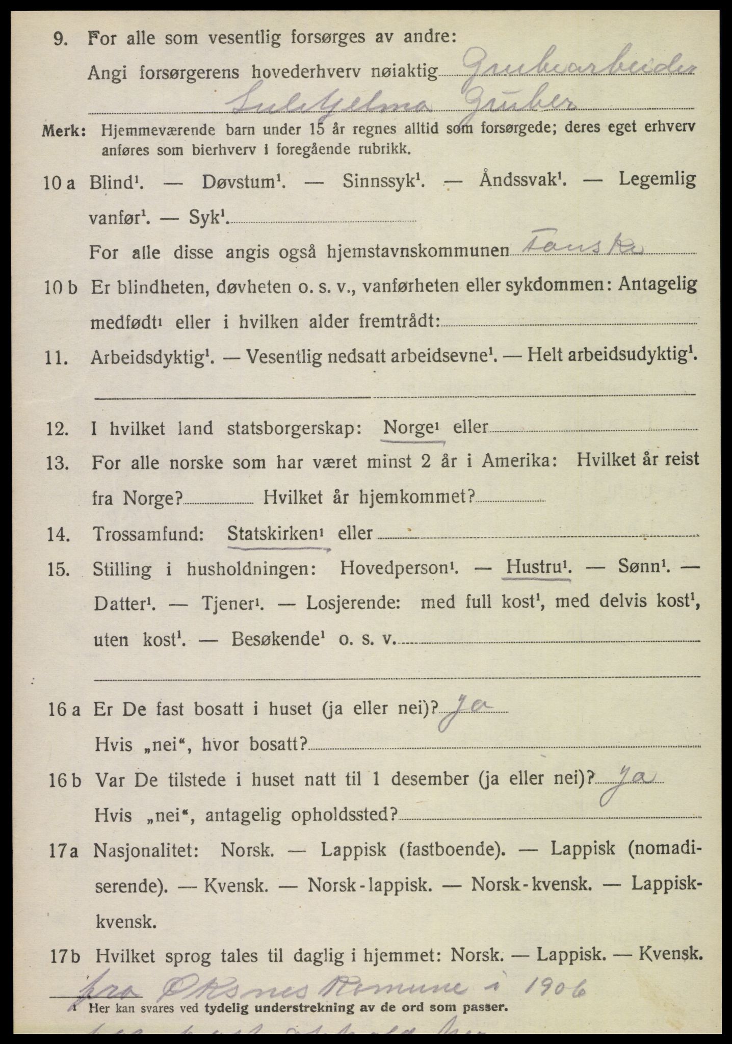 SAT, 1920 census for Fauske, 1920, p. 5863