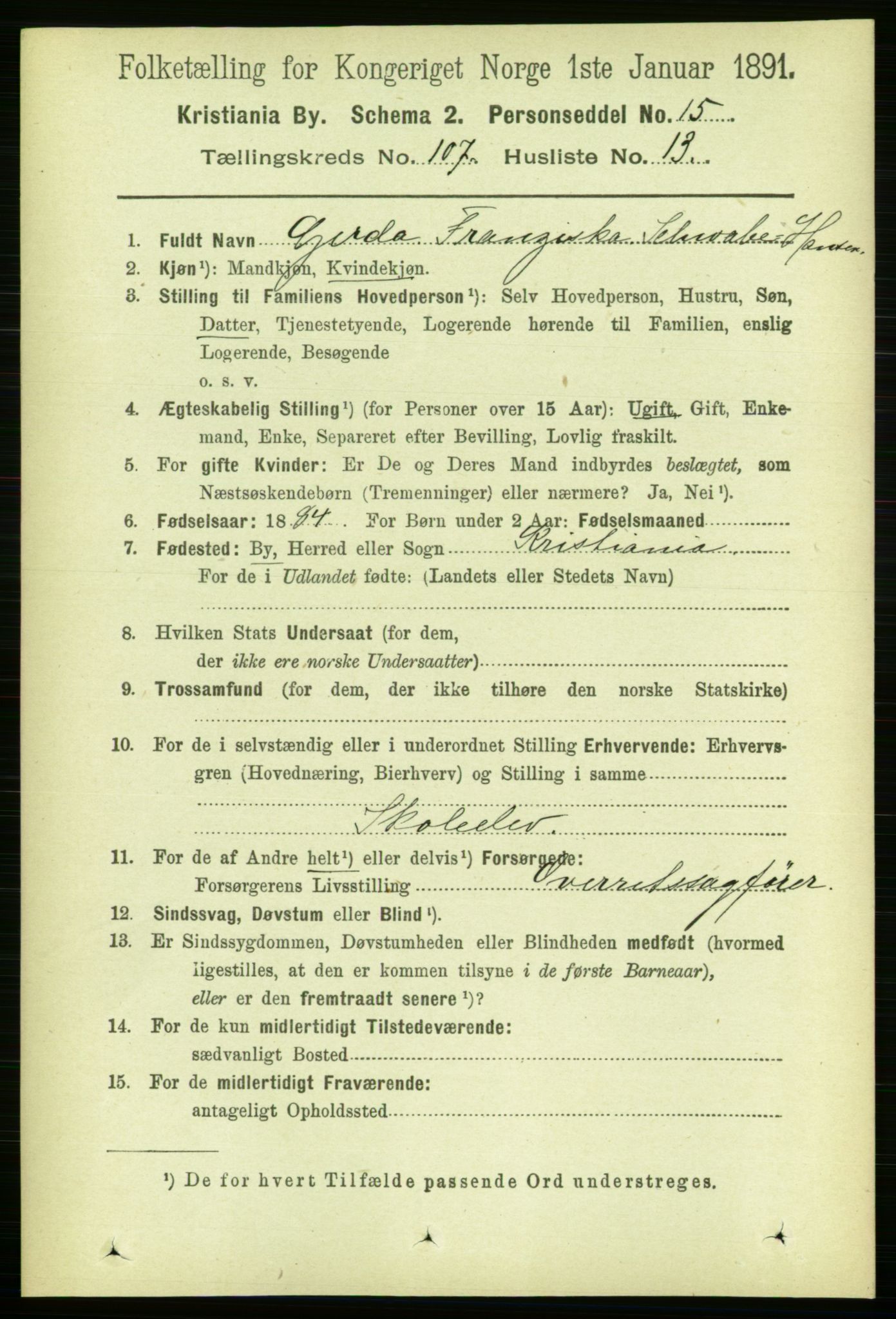 RA, 1891 census for 0301 Kristiania, 1891, p. 54924