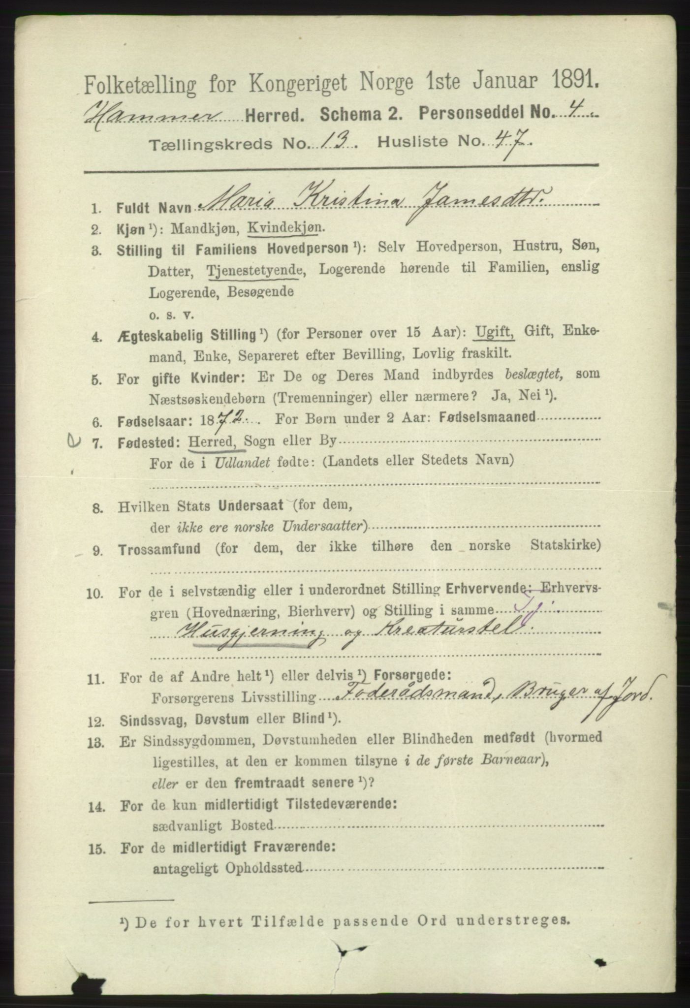 RA, 1891 census for 1254 Hamre, 1891, p. 4352