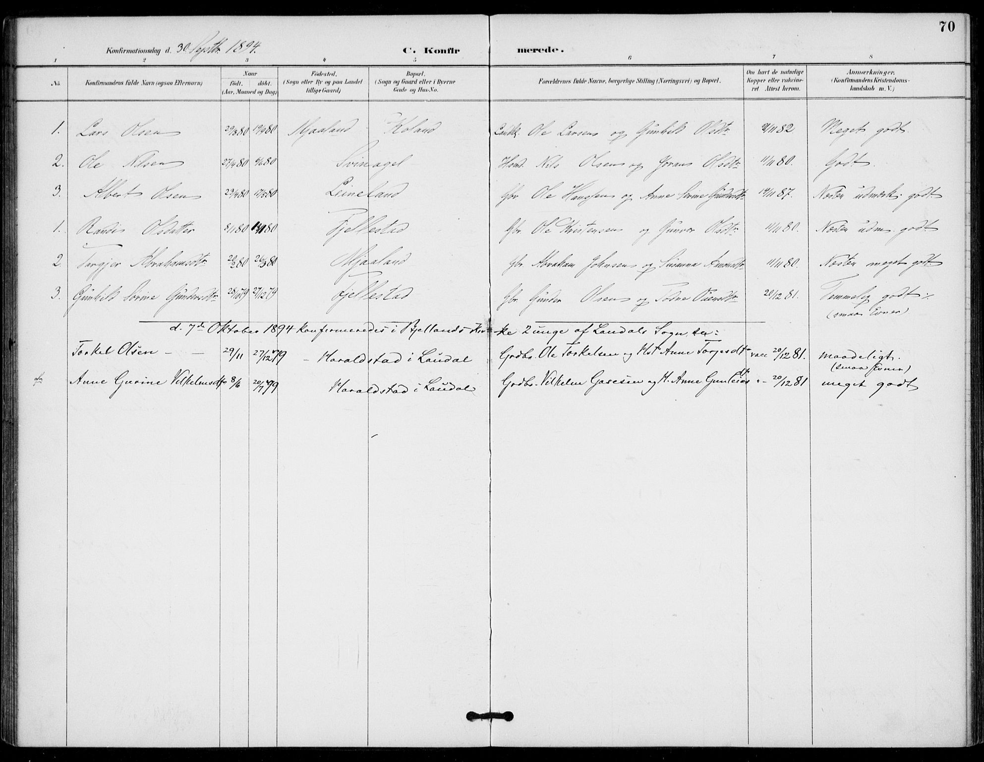 Holum sokneprestkontor, AV/SAK-1111-0022/F/Fa/Fab/L0007: Parish register (official) no. A 7, 1887-1912, p. 70