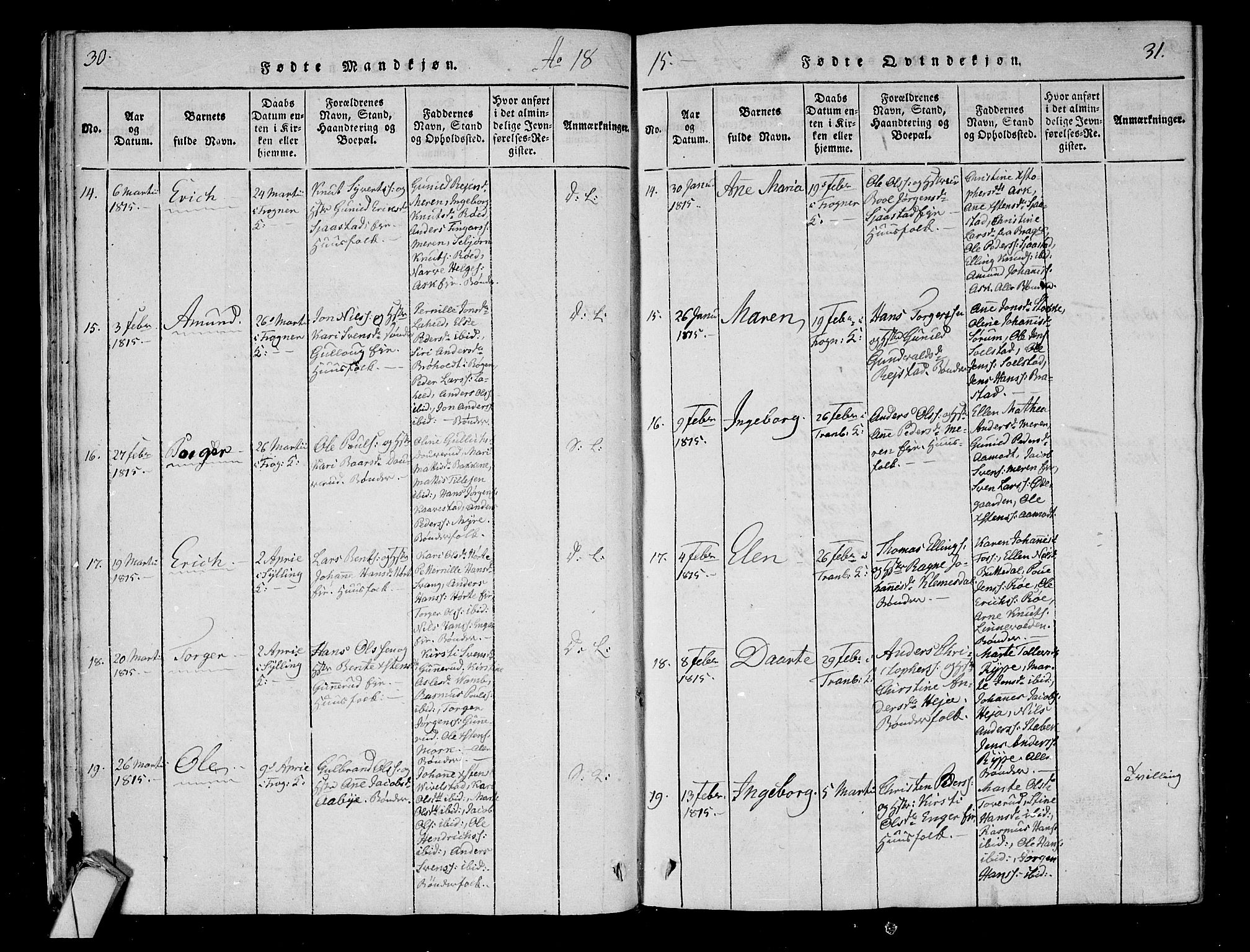 Lier kirkebøker, AV/SAKO-A-230/F/Fa/L0008: Parish register (official) no. I 8, 1813-1825, p. 30-31