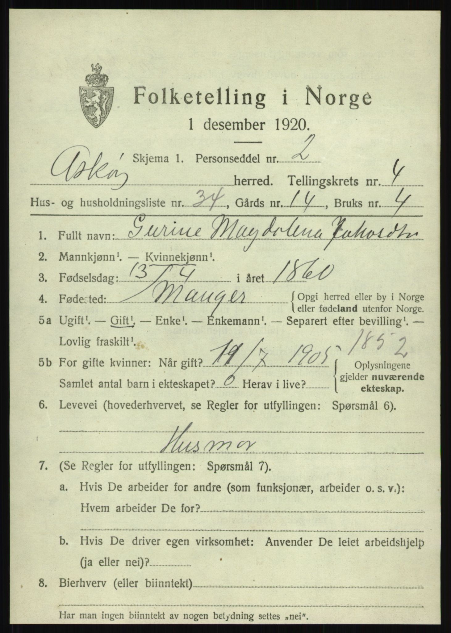 SAB, 1920 census for Askøy, 1920, p. 8046