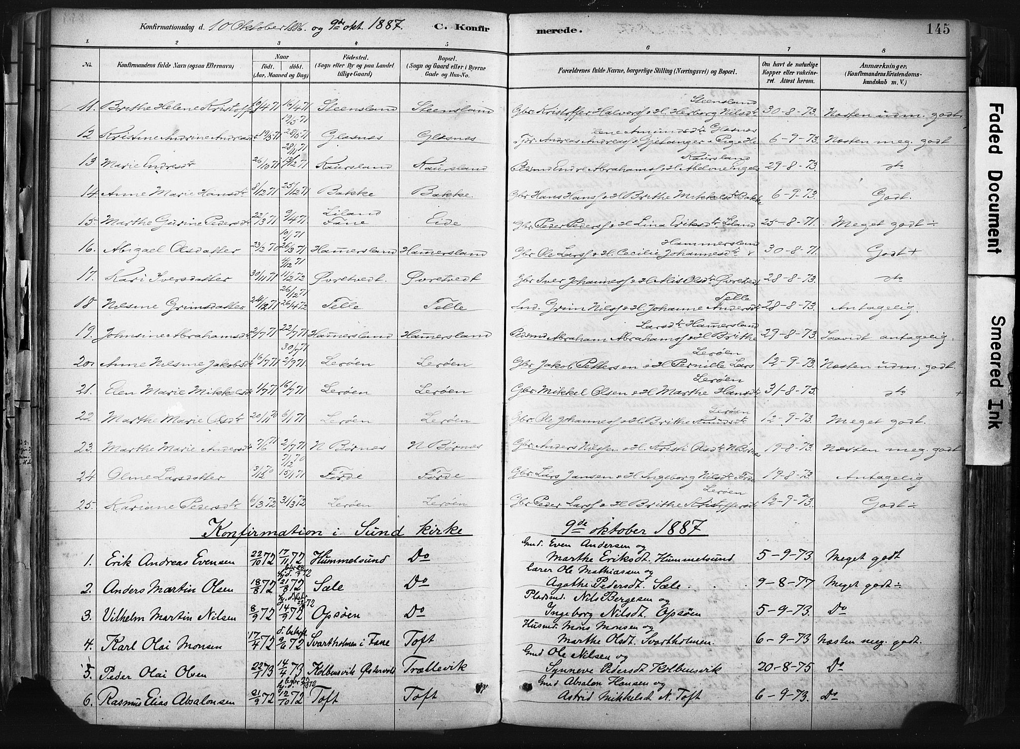 Sund sokneprestembete, SAB/A-99930: Parish register (official) no. B 1, 1882-1907, p. 145