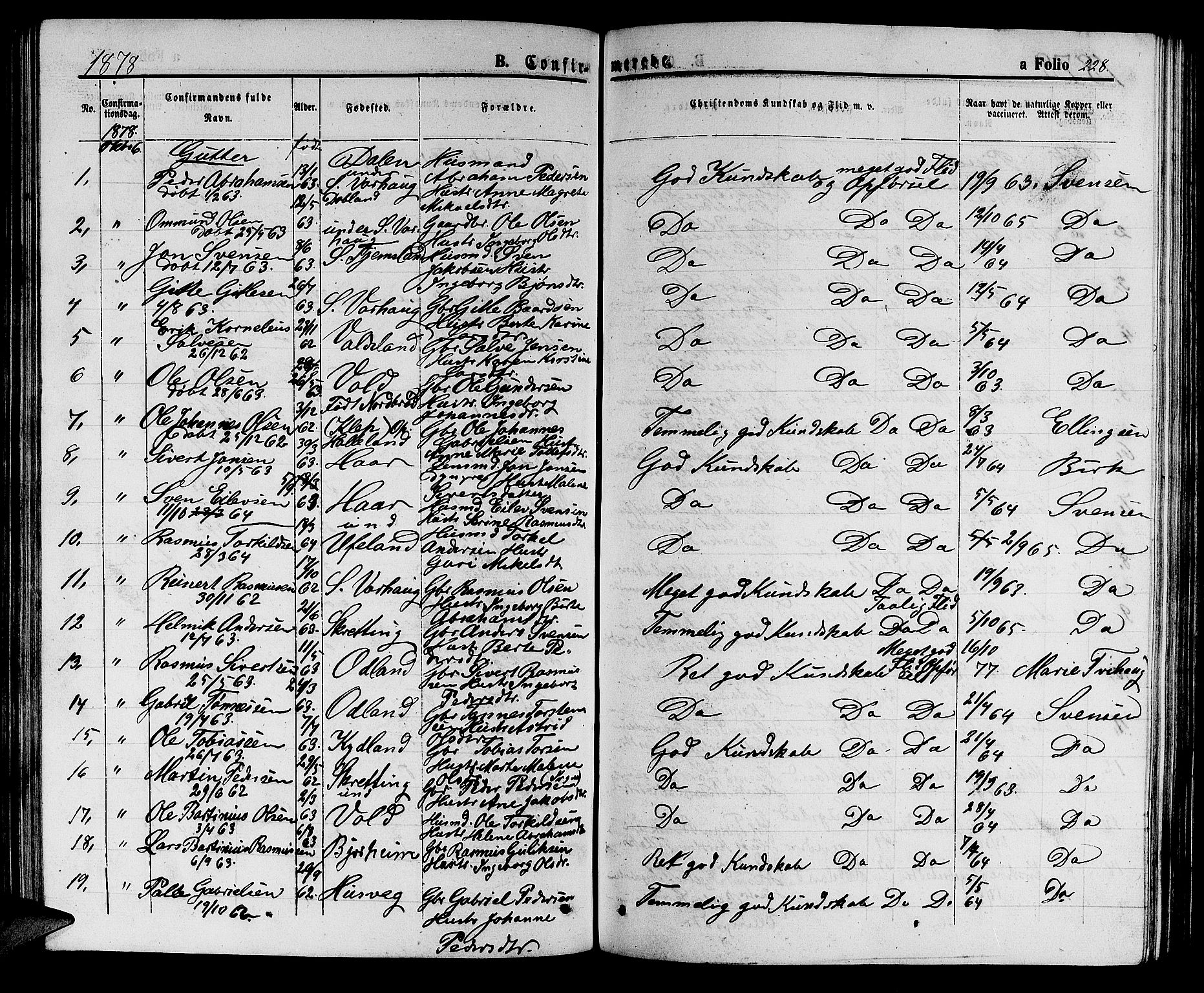 Hå sokneprestkontor, AV/SAST-A-101801/001/30BB/L0002: Parish register (copy) no. B 2, 1854-1883, p. 228
