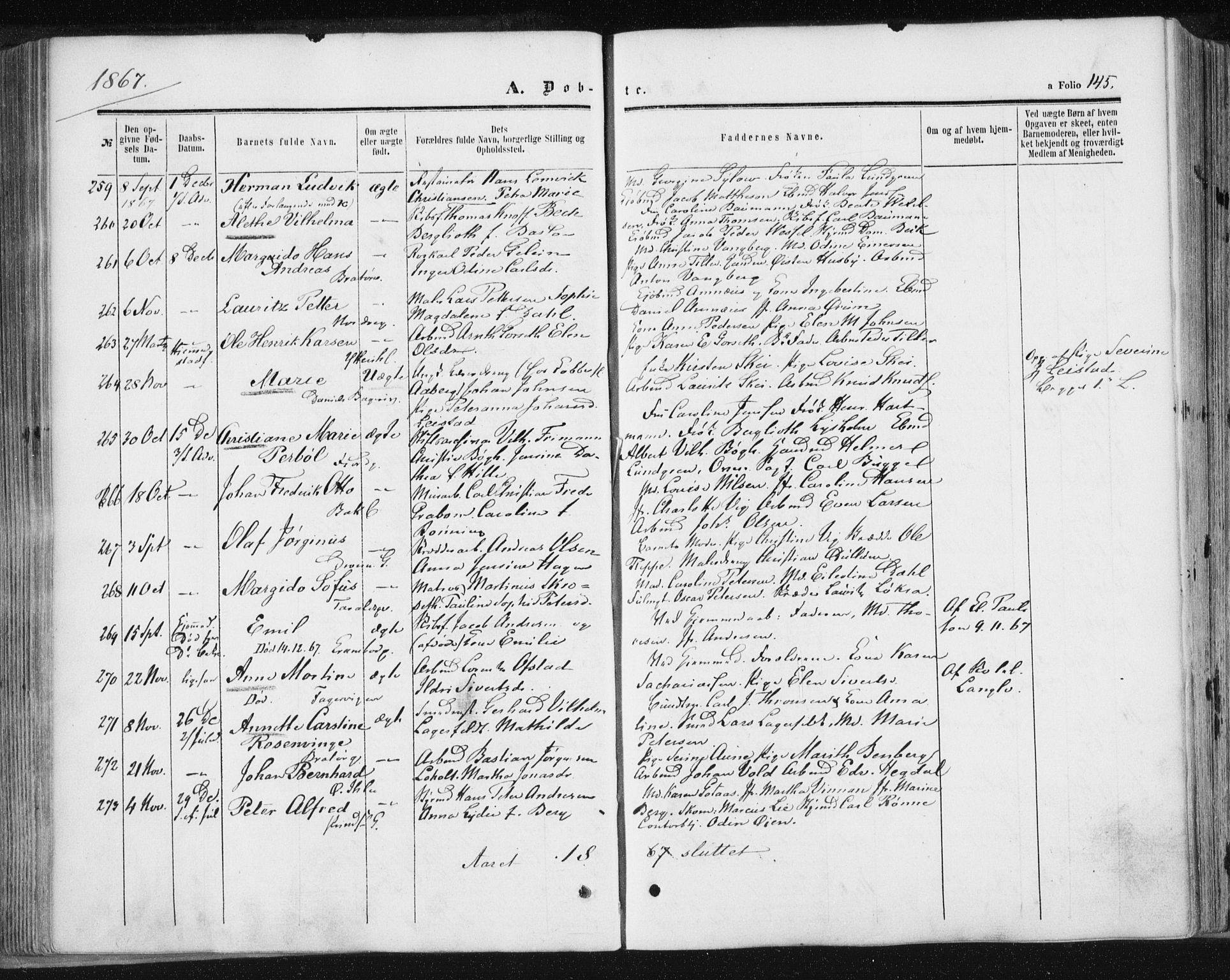 Ministerialprotokoller, klokkerbøker og fødselsregistre - Sør-Trøndelag, SAT/A-1456/602/L0115: Parish register (official) no. 602A13, 1860-1872, p. 145