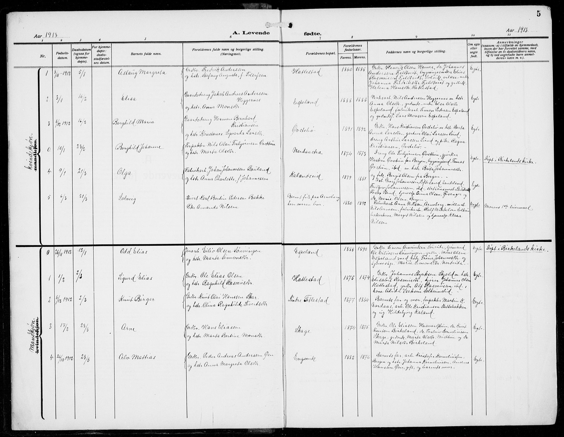 Fana Sokneprestembete, AV/SAB-A-75101/H/Hab/Haba/L0005: Parish register (copy) no. A 5, 1911-1932, p. 5