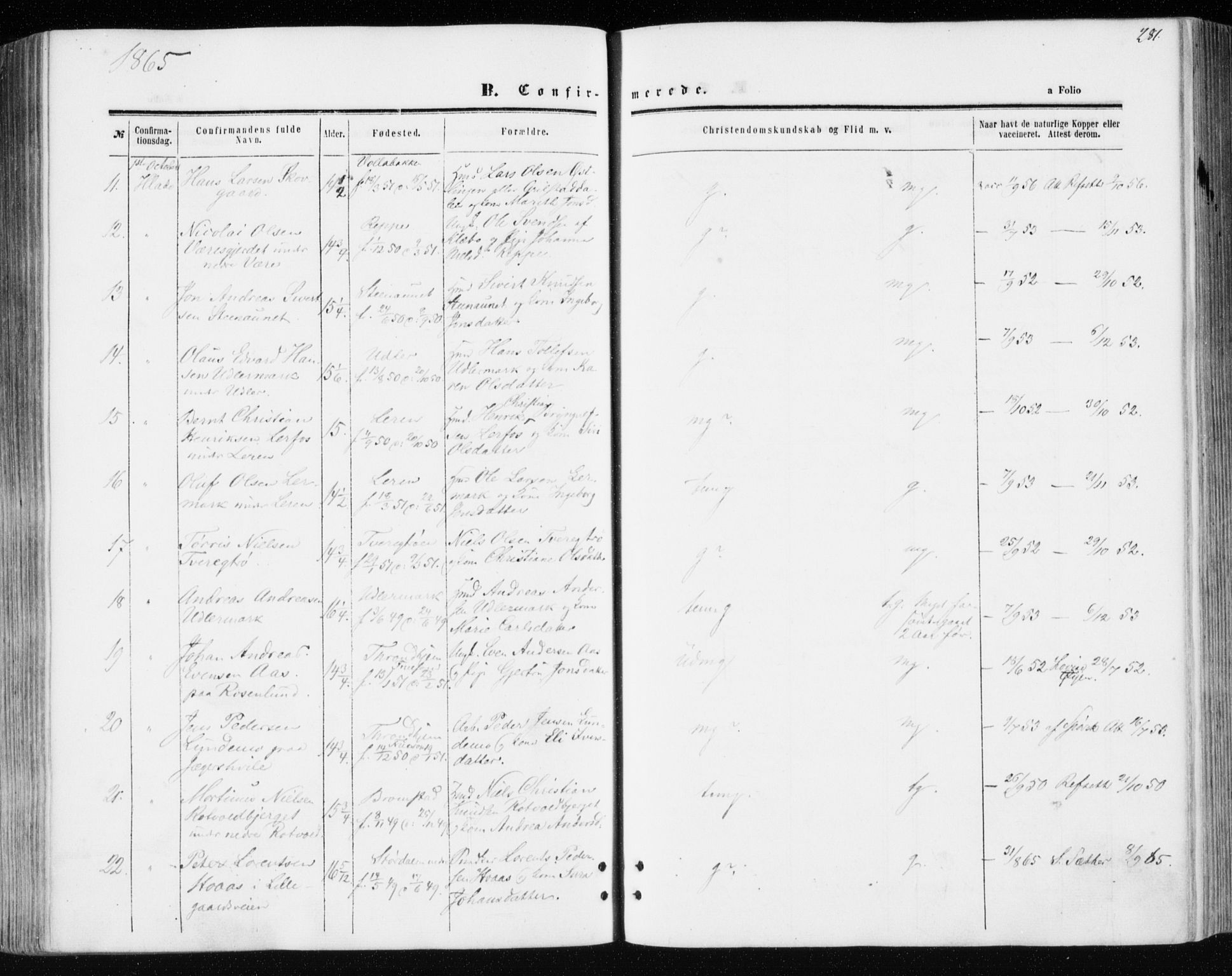 Ministerialprotokoller, klokkerbøker og fødselsregistre - Sør-Trøndelag, SAT/A-1456/606/L0292: Parish register (official) no. 606A07, 1856-1865, p. 281