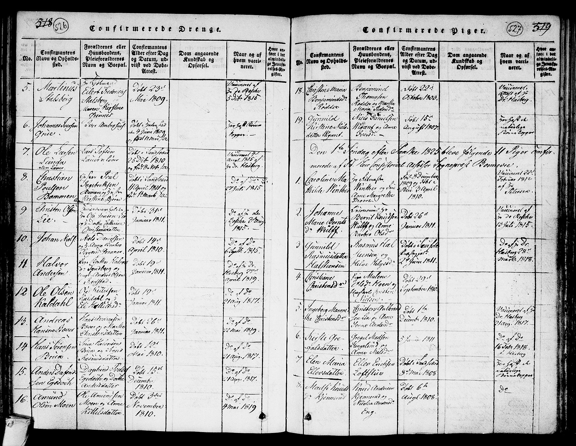 Kongsberg kirkebøker, AV/SAKO-A-22/G/Ga/L0001: Parish register (copy) no. 1, 1816-1839, p. 526-527