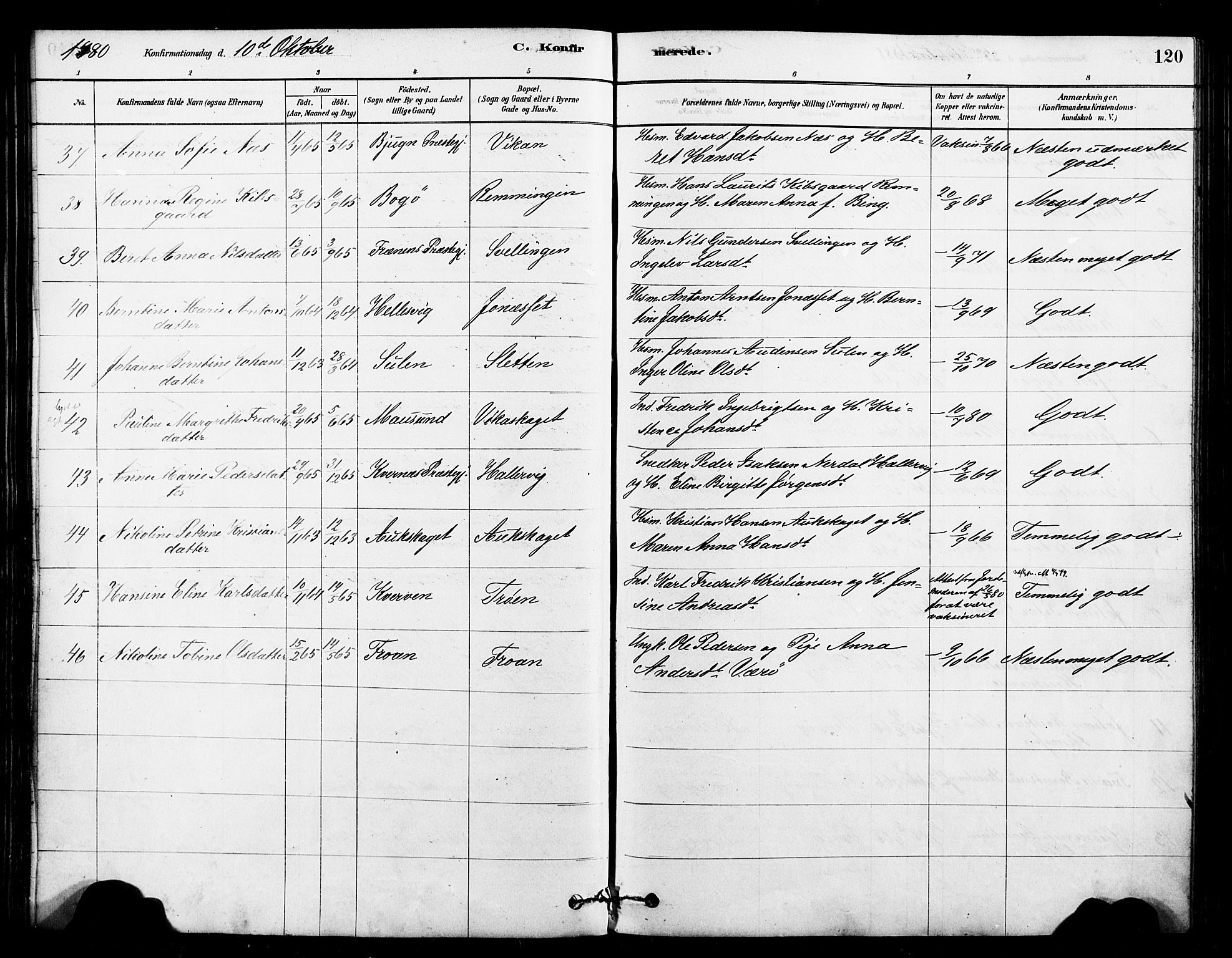 Ministerialprotokoller, klokkerbøker og fødselsregistre - Sør-Trøndelag, AV/SAT-A-1456/640/L0578: Parish register (official) no. 640A03, 1879-1889, p. 120