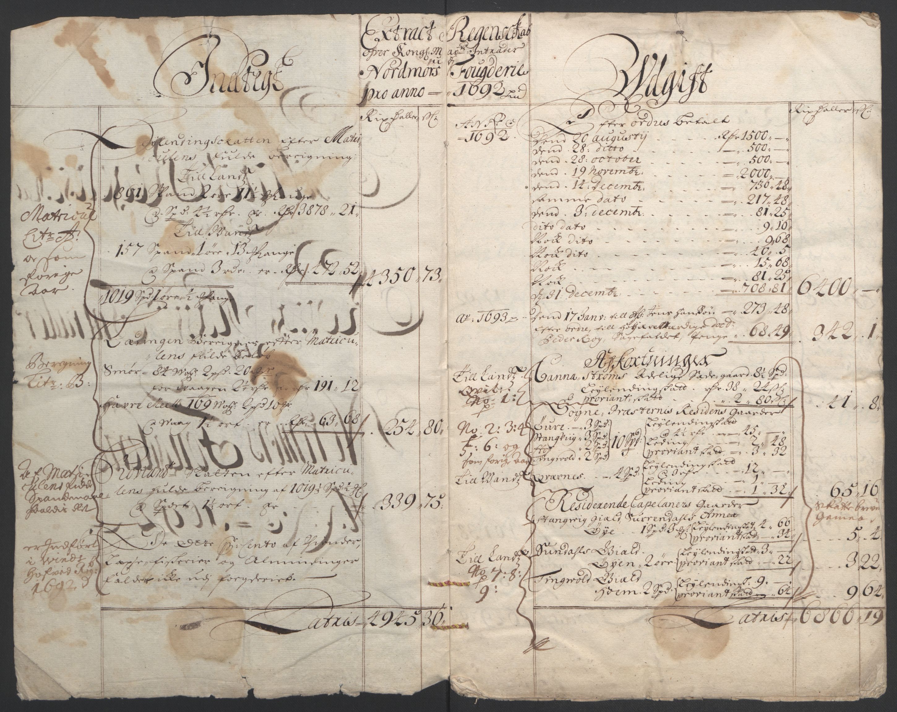 Rentekammeret inntil 1814, Reviderte regnskaper, Fogderegnskap, RA/EA-4092/R56/L3735: Fogderegnskap Nordmøre, 1692-1693, p. 4