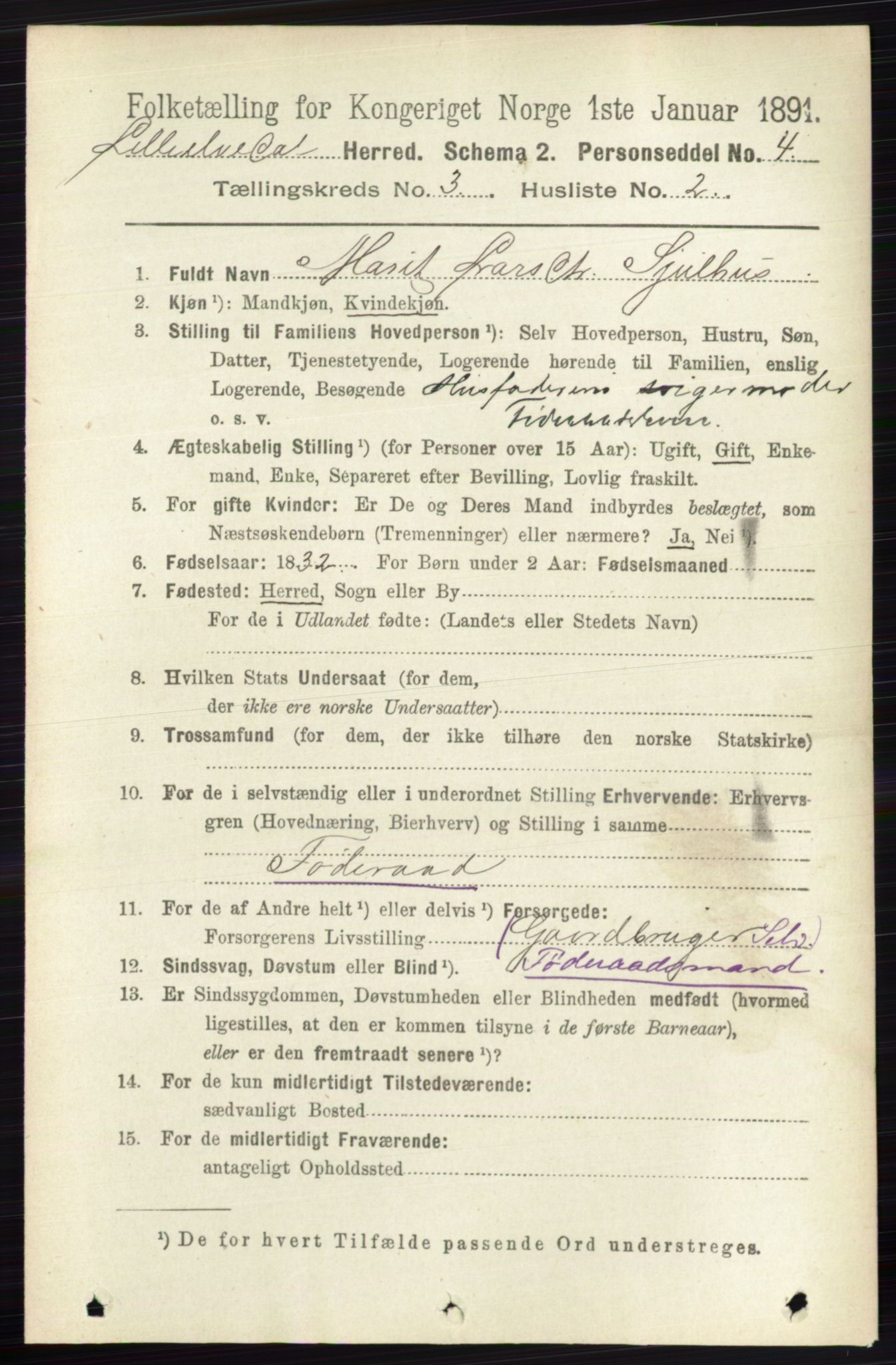 RA, 1891 census for 0438 Lille Elvedalen, 1891, p. 1039