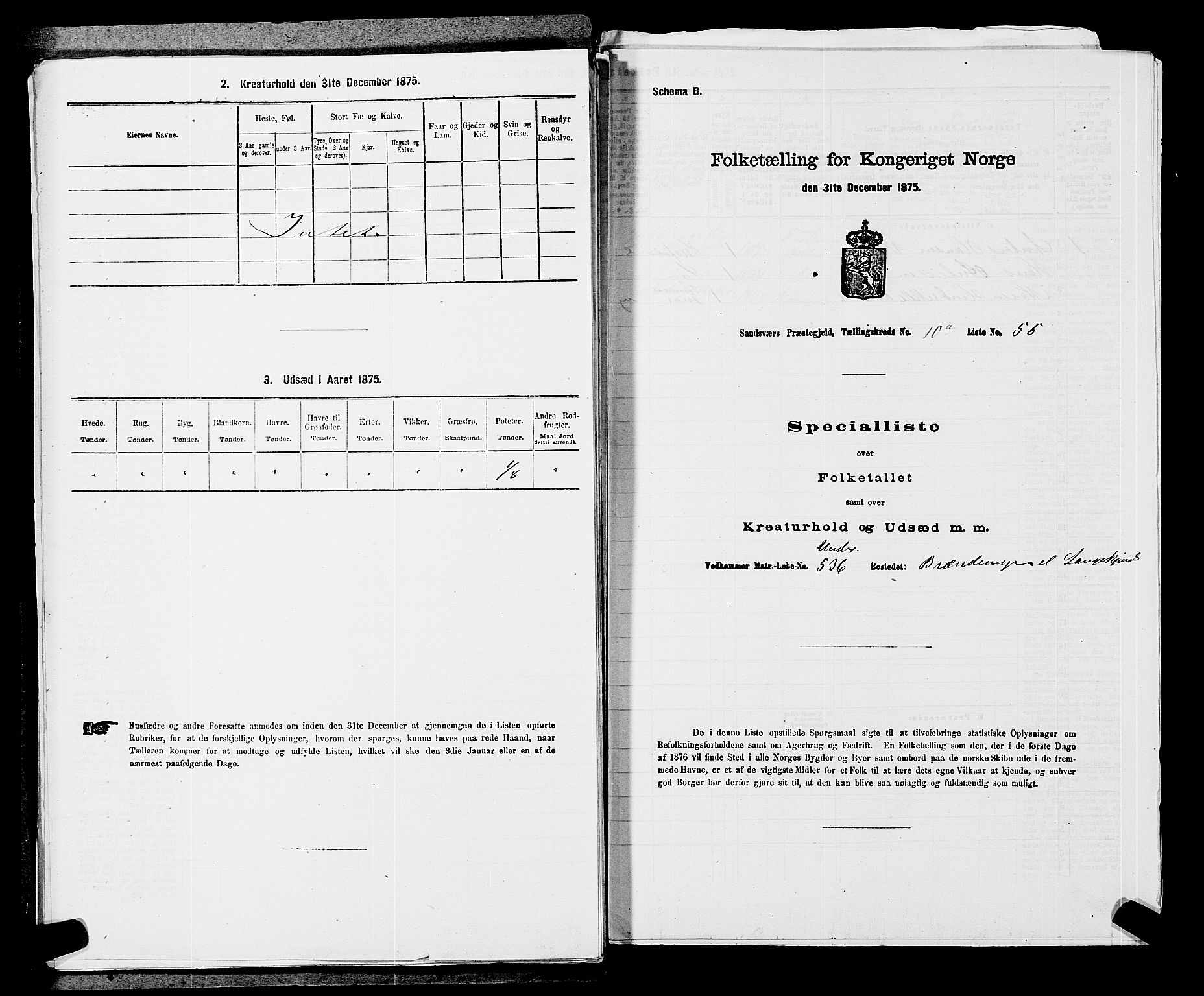 SAKO, 1875 census for 0629P Sandsvær, 1875, p. 1696