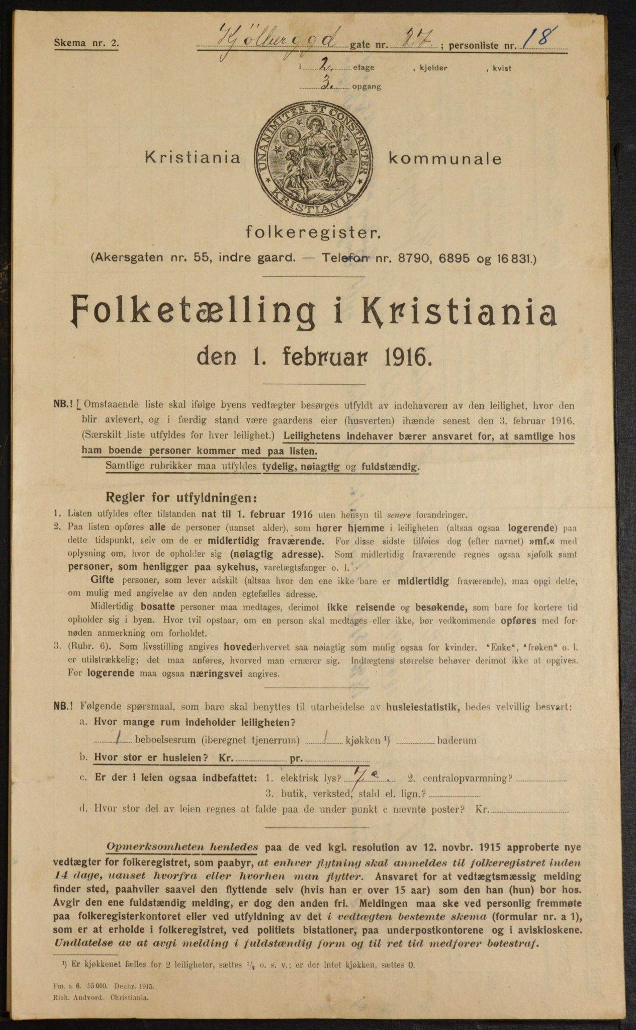 OBA, Municipal Census 1916 for Kristiania, 1916, p. 52958