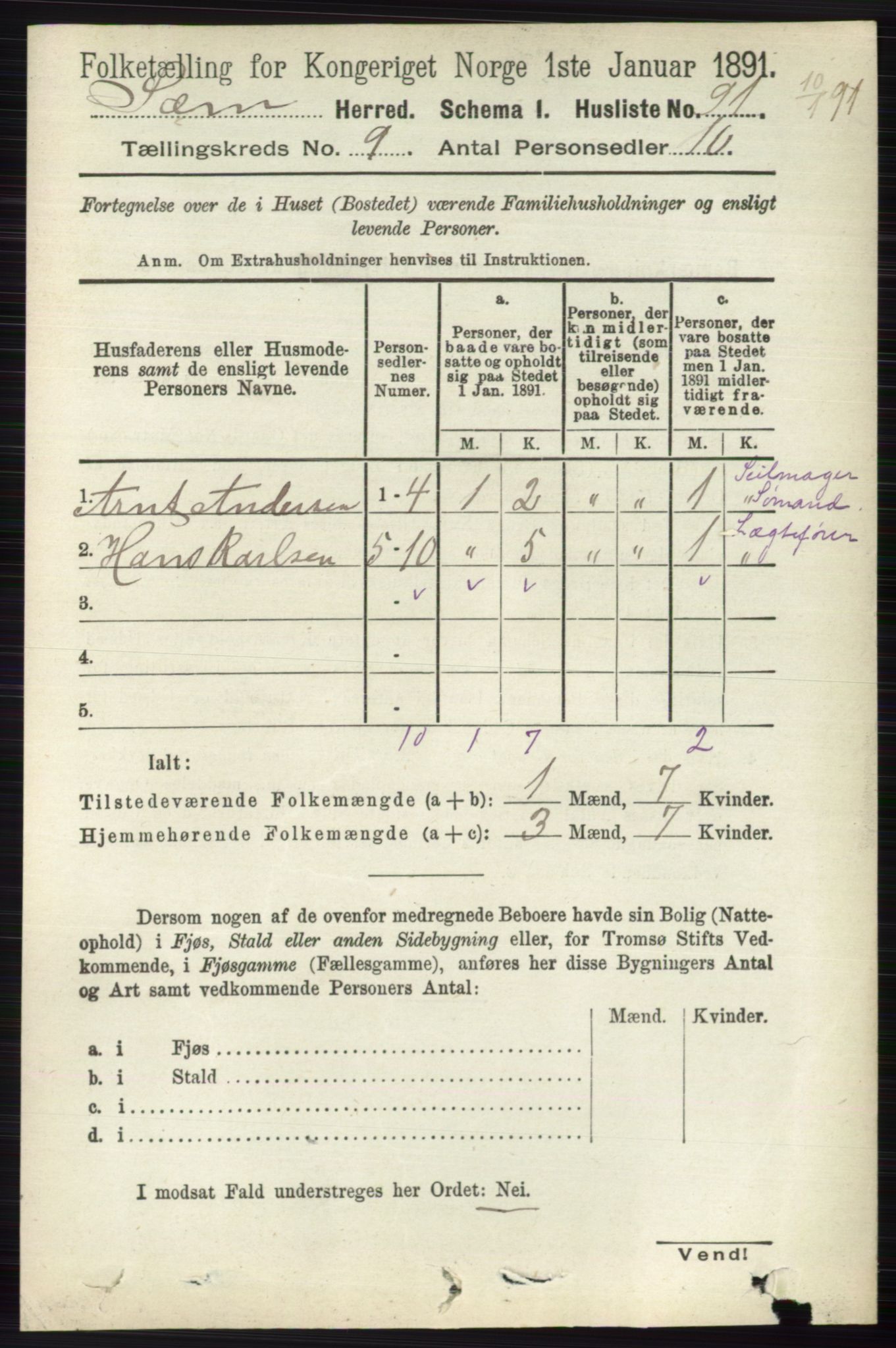 RA, 1891 census for 0721 Sem, 1891, p. 4245