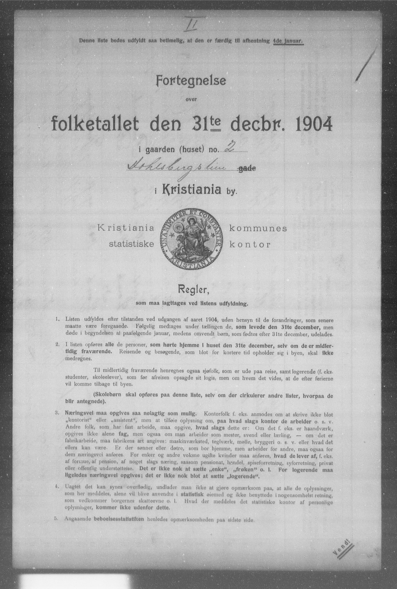 OBA, Municipal Census 1904 for Kristiania, 1904, p. 2825