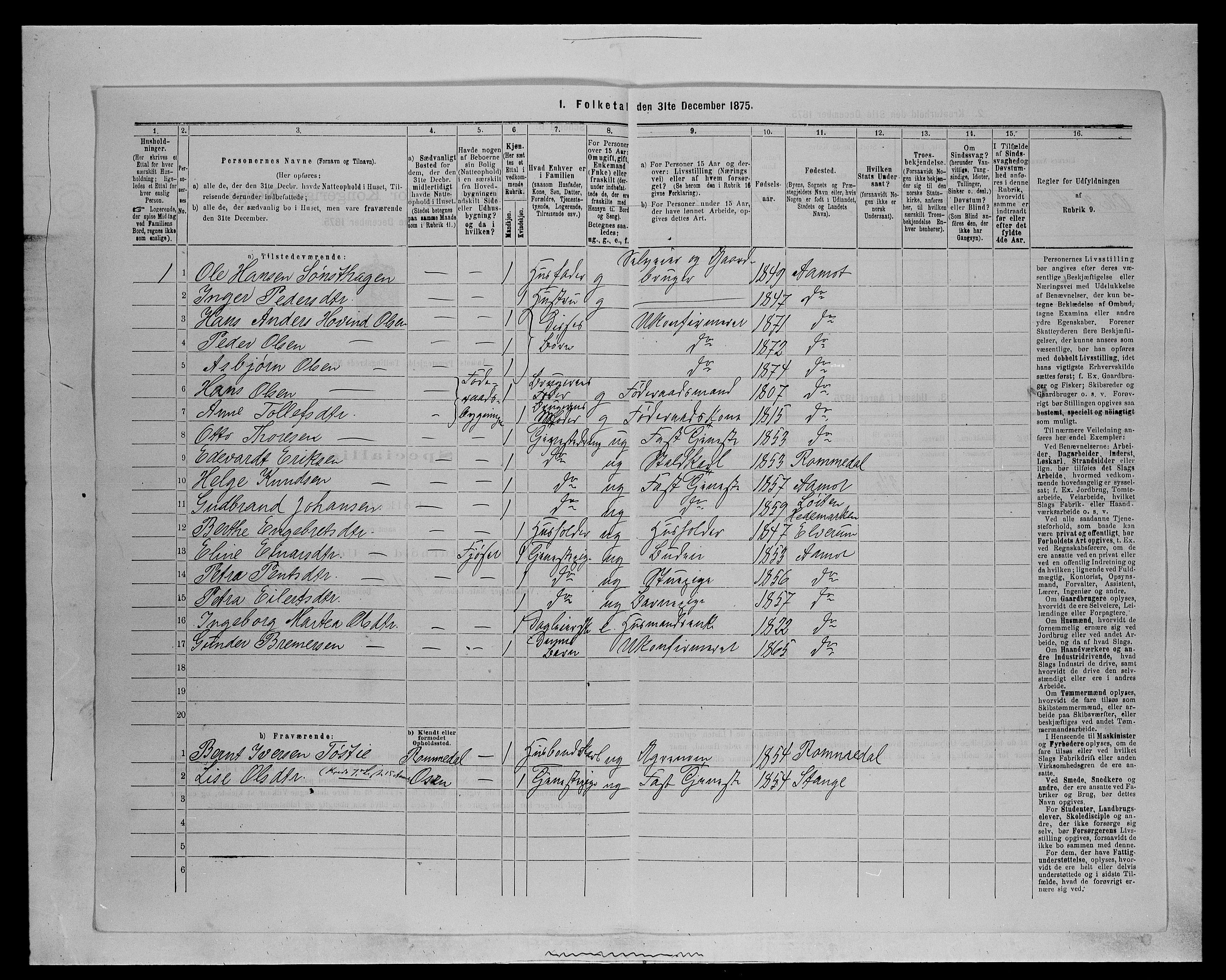 SAH, 1875 census for 0429P Åmot, 1875, p. 881