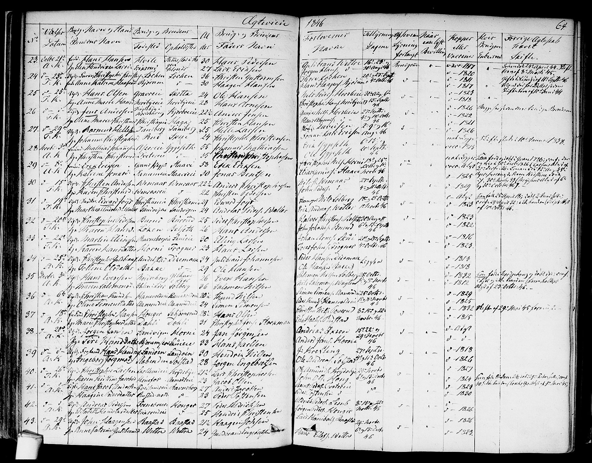 Asker prestekontor Kirkebøker, SAO/A-10256a/F/Fa/L0010: Parish register (official) no. I 10, 1825-1878, p. 64