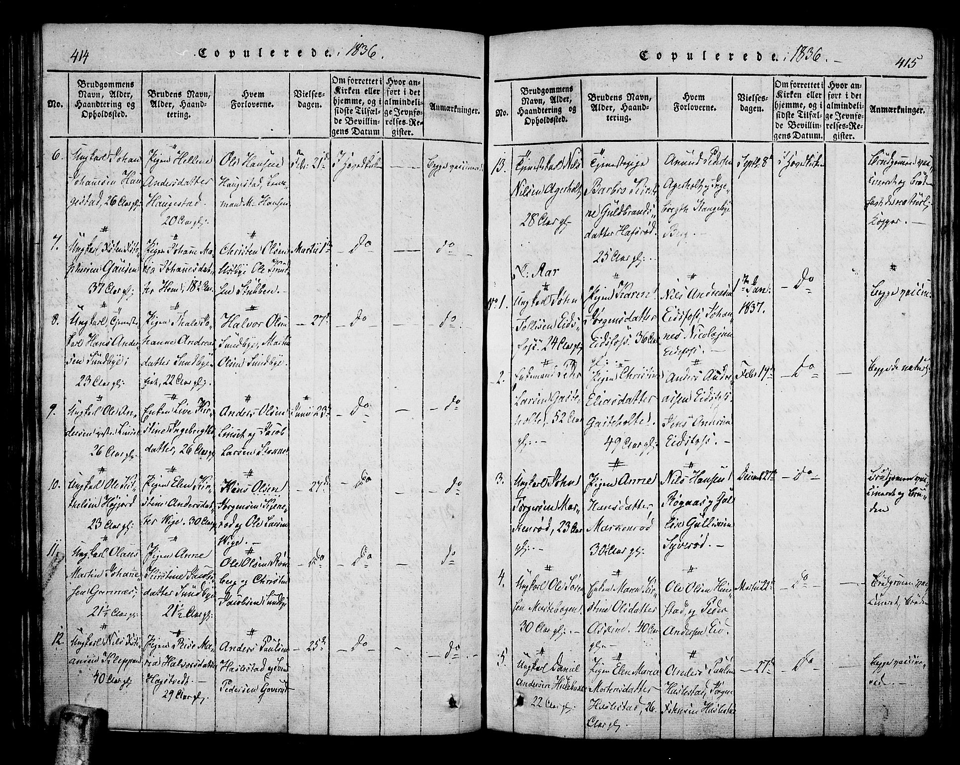 Hof kirkebøker, SAKO/A-64/F/Fa/L0004: Parish register (official) no. I 4, 1814-1843, p. 414-415